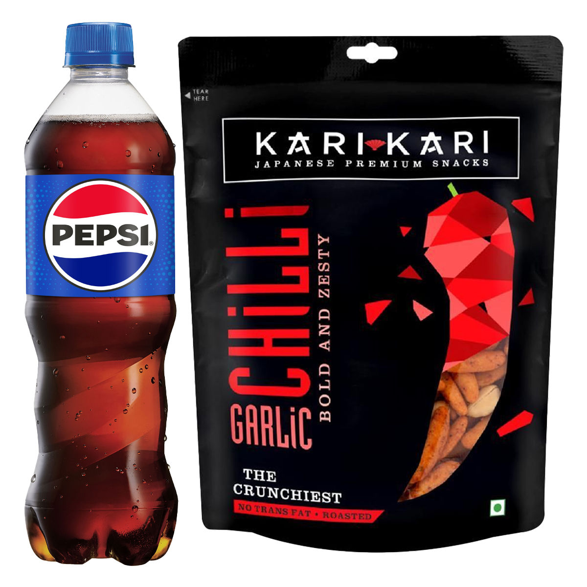 Kari Kari Chilli Garlic- Pack Of 6 (108g) & Pepsi Soft Drink (750ml) Combo