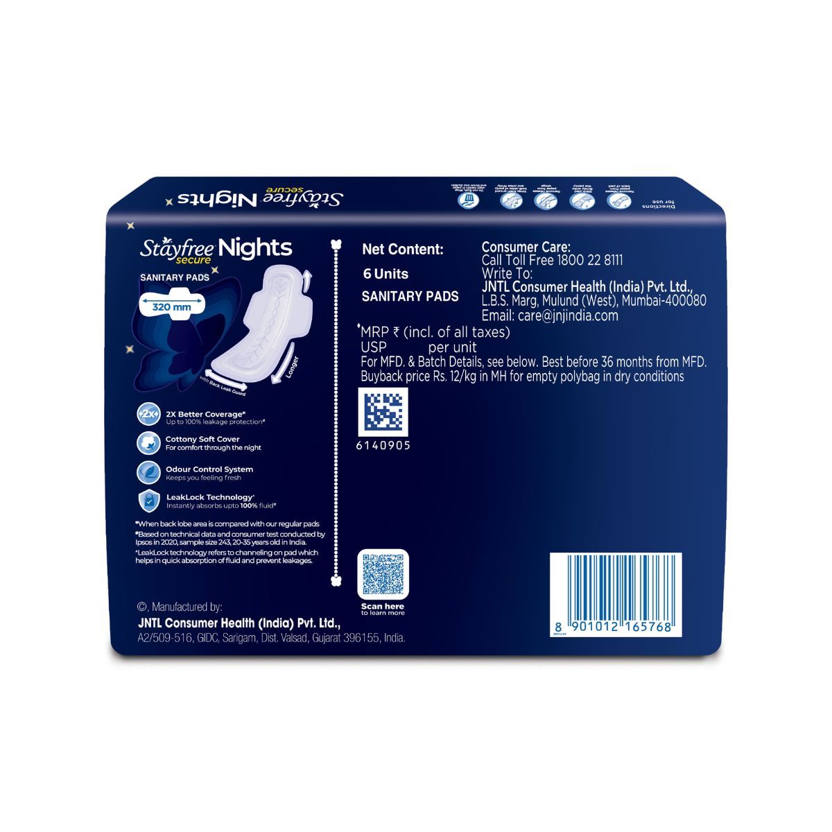 Stayfree Secure Nights Sanitary Pads - XXL 6 pc Combo