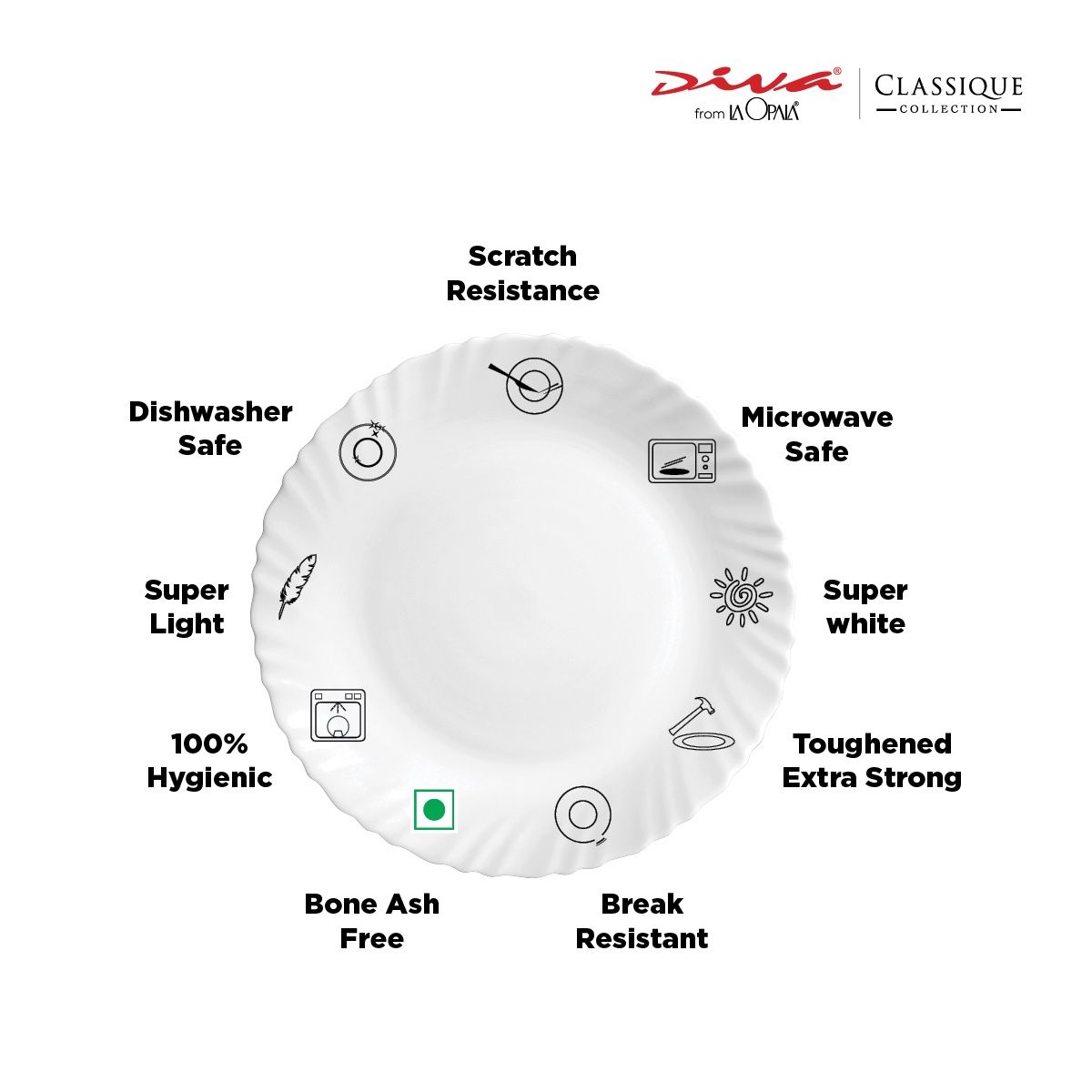 La Opala Diva Classique Dinner Set | Opal Glass Crockery for Dining | 13 Pcs - Aster Pink