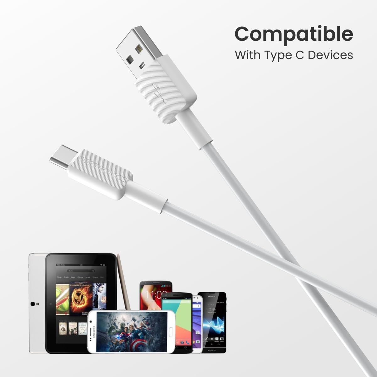 Portronics Konnect Link Type C Charging Cable with 3.0A Output | 480Mbps | 1 m Length - White