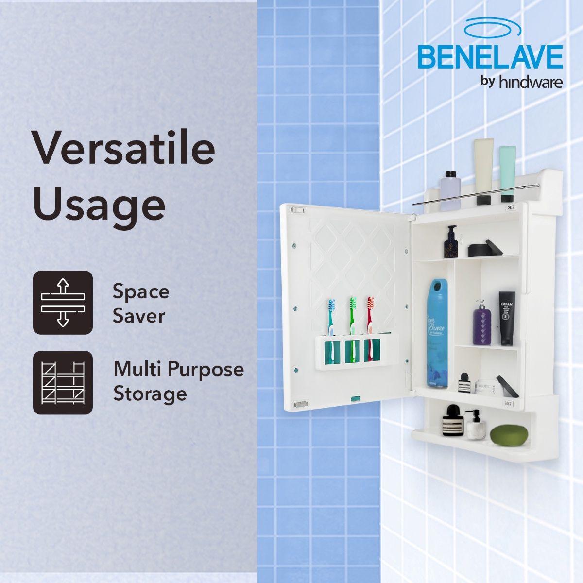 Benelave By Hindware Multipupose Bathroom Cabinet With Mirror, Bathroom Storage Solution
