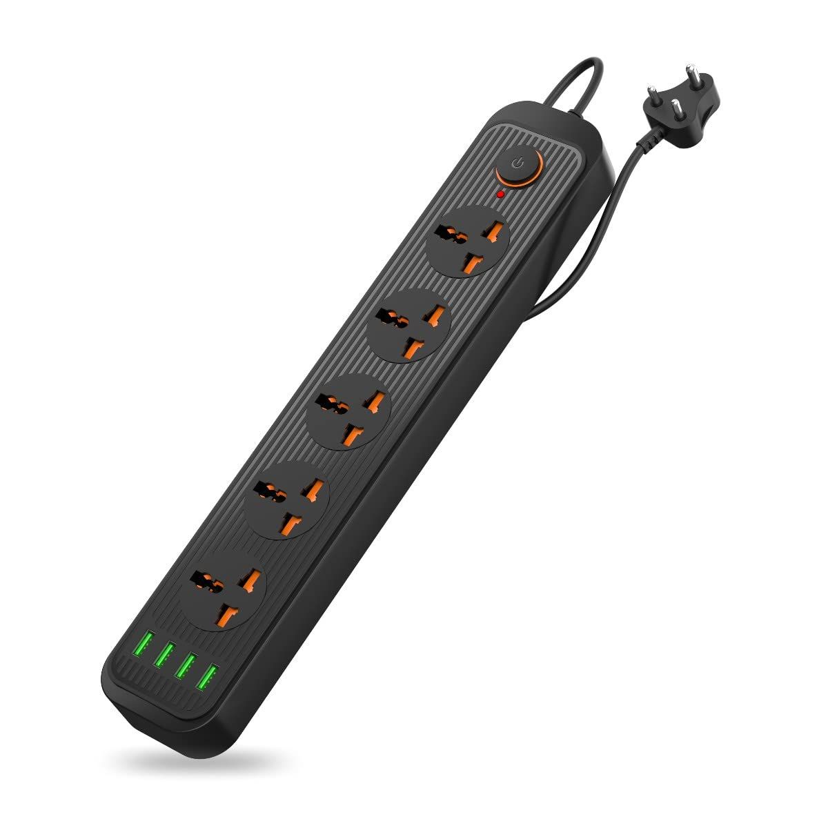 Portronics Power Plate 6 With 4 Usb Port + 5 Power Sockets Power Converter - Black