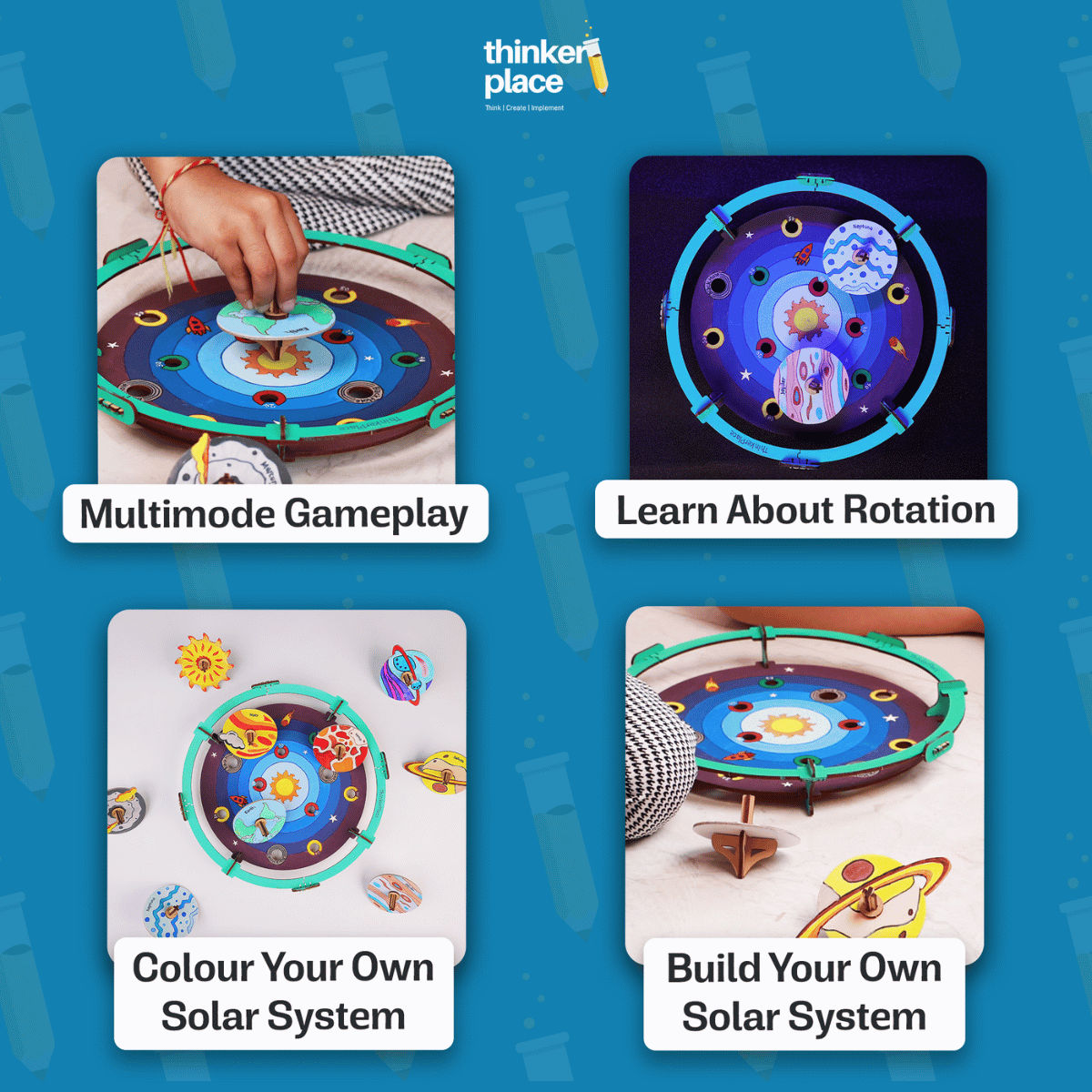 ThinkerPlace DIY Solar Wars Spin Tops | Build, Color & Play with Solar System Spin Tops (Age 3+)