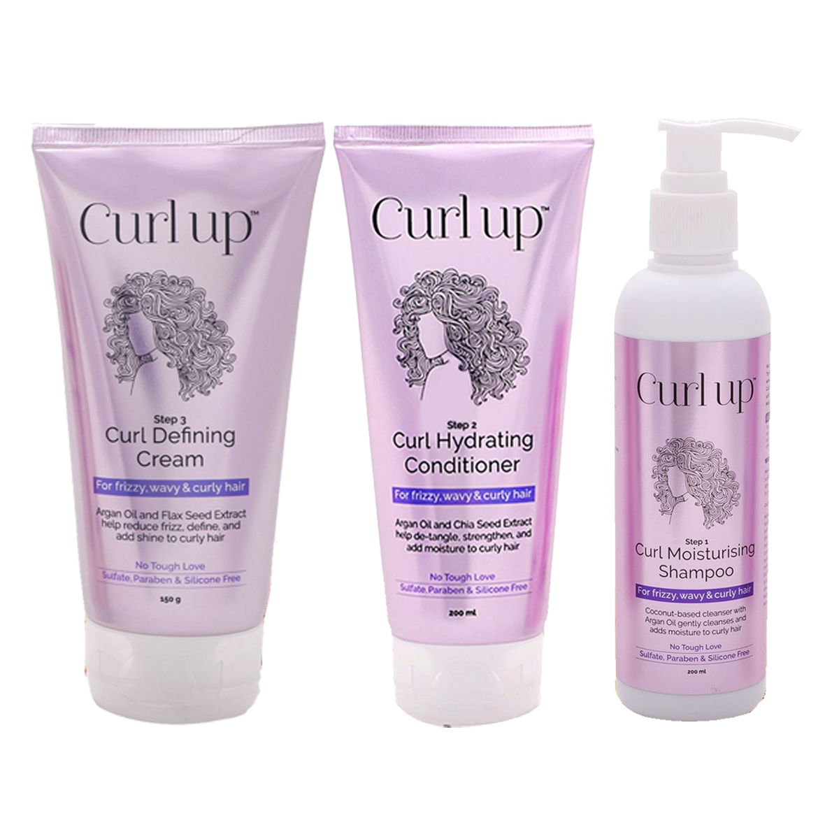 Curl Up Curl Moisturising Shampoo | For Dry Frizzy, Wavy & Curly Hair (200ml) & Curl Up Curl Hydrating Conditioner | For Wavy & Curly Hair | Sulphate Paraben & Silicone Free (200ml) & Curl Up Curl Defining Cream | All In One Leave In Conditioner | Hair Cream For Wavy & Curly Hair (150g) Combo