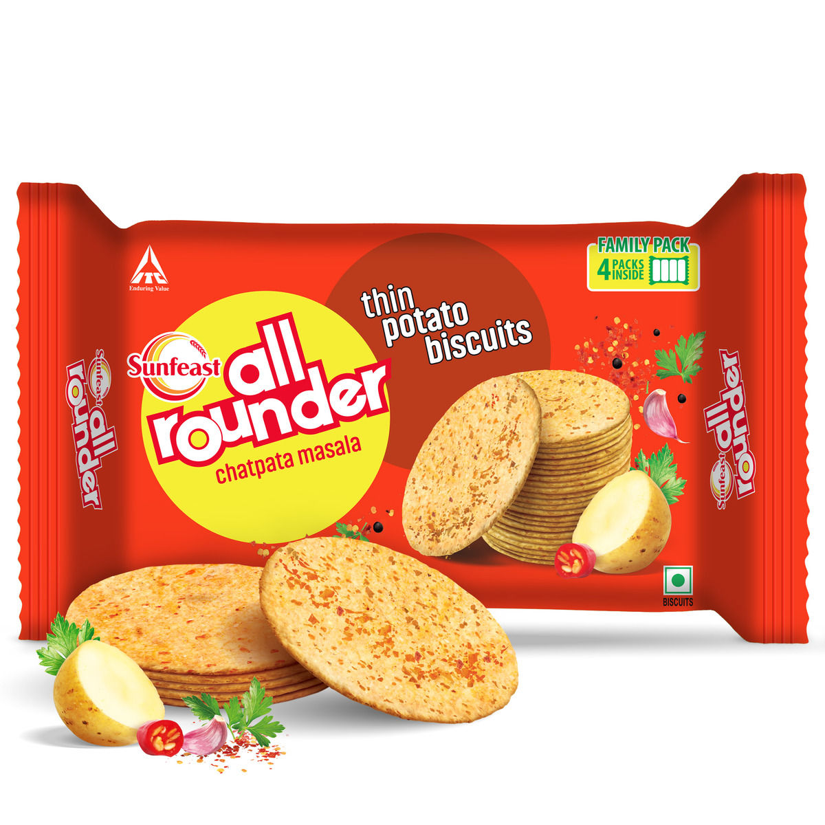 Sunfeast All Rounder, Thin, Light & Crunchy Potato Biscuit with Chatpata Masala Flavour