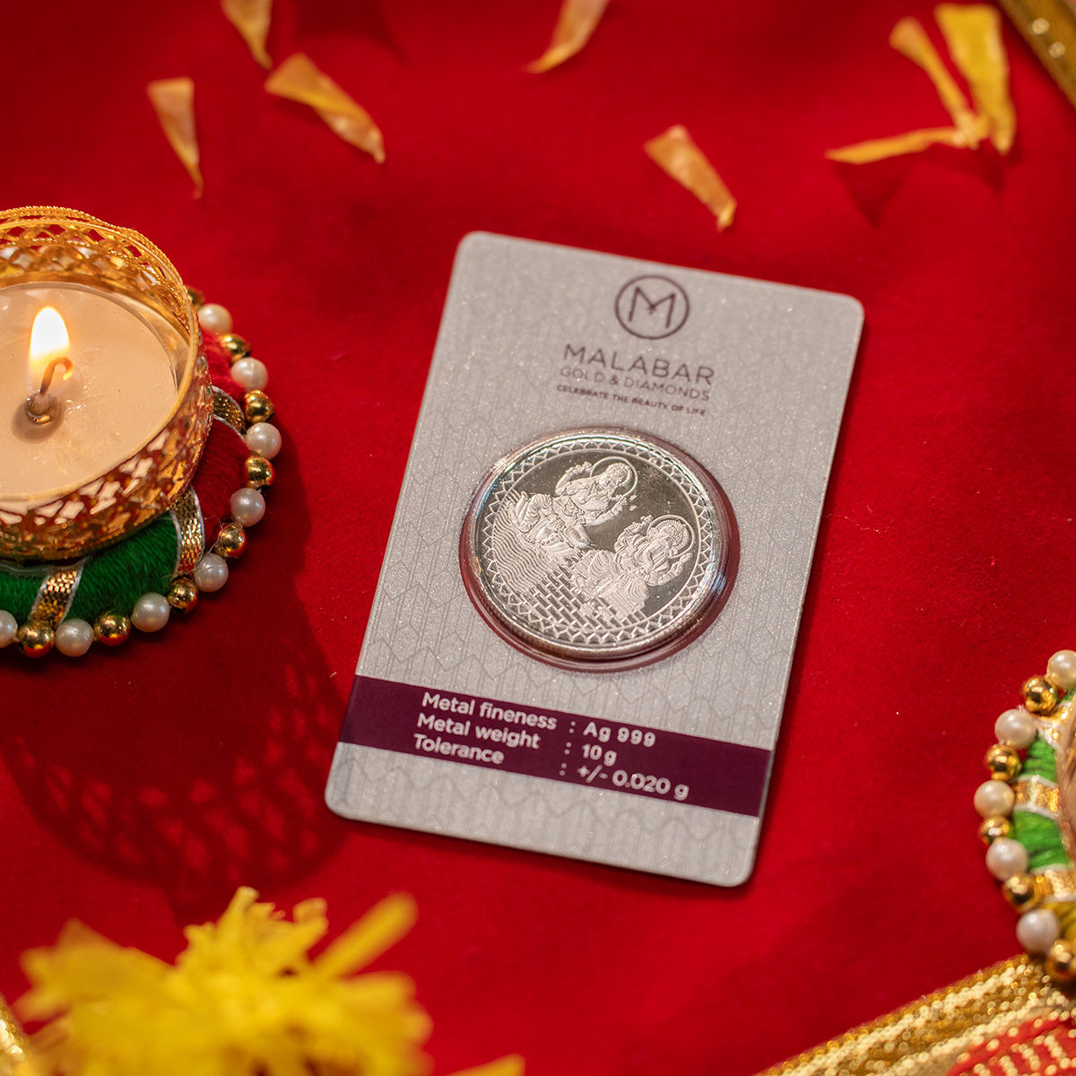 Malabar Gold & Diamonds 999 Pure Silver Coin - Laxmi Ganesh