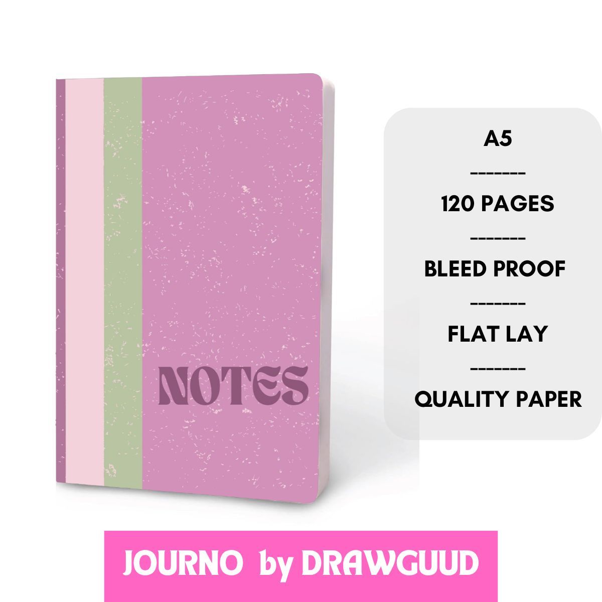 Journo By Drawguud 70 Gsm A5 Notebook : Ruled |120 Pages (Purple Notes)
