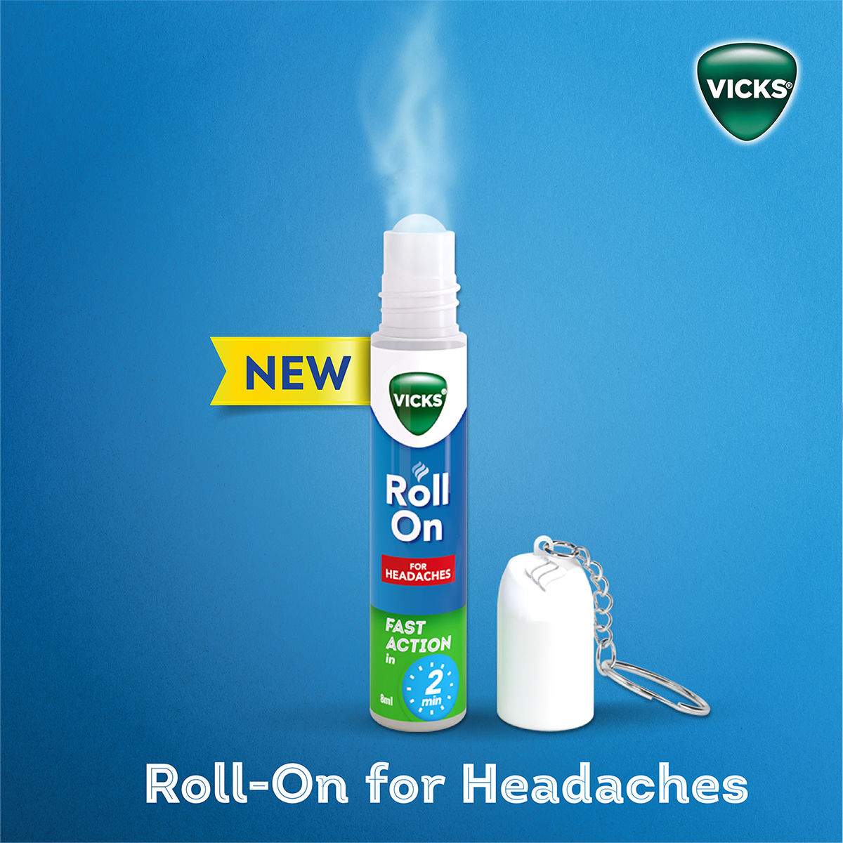 Vicks Headache Relief Roll-On with Keychain - Fast Action