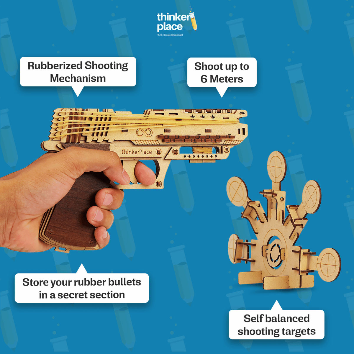 ThinkerPlace DIY Blaster Gun & Target | Build, Color & Play with Working Blaster Gun (Age 8+)