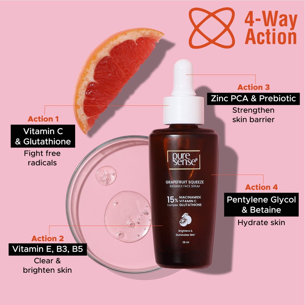 Puresense 15% Niacinamide Vitamin C Glutathione Radiant Face Serum With Grapefruit