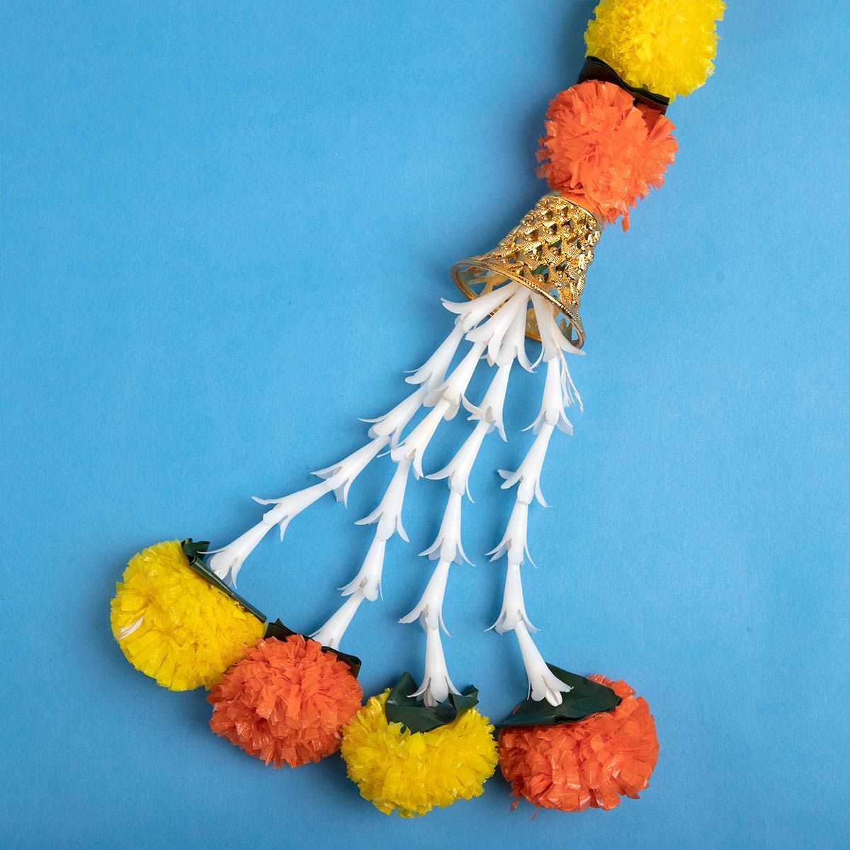 Artificial Marigold With Hanging Bell Garland String - 3 Feet