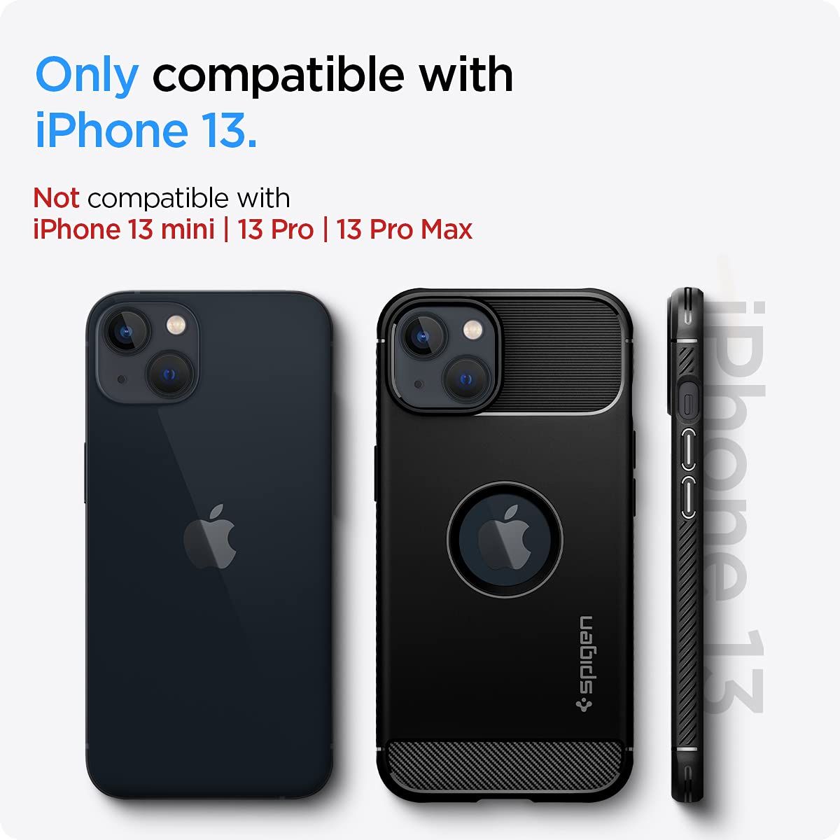 Spigen Rugged Armor Back Cover Case Compatible with iPhone 13 (TPU | Matte Black)