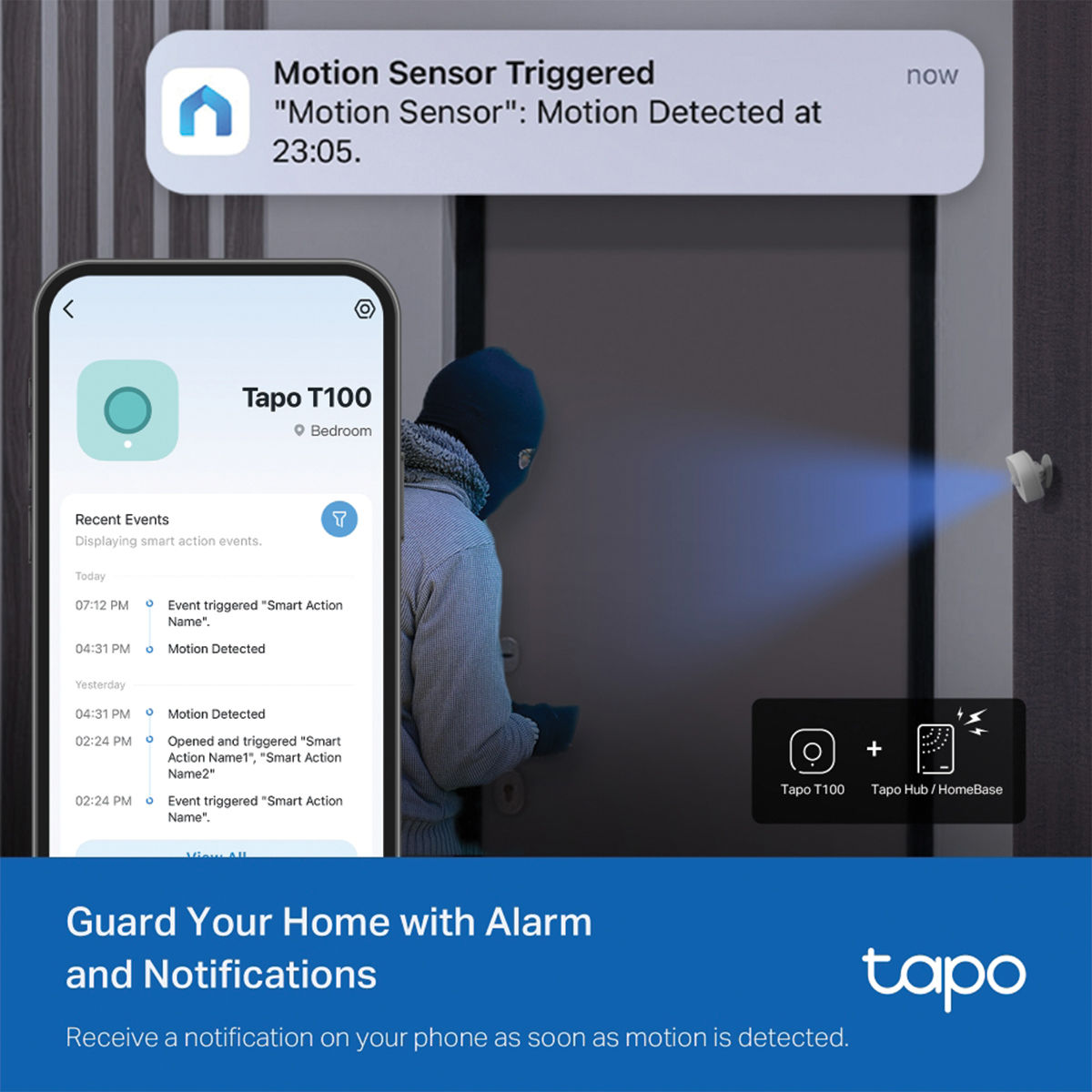 TP-Link Tapo T100 Smart Motion Sensor, with Motion-Activated Light, Energy Saving, Device Sharing