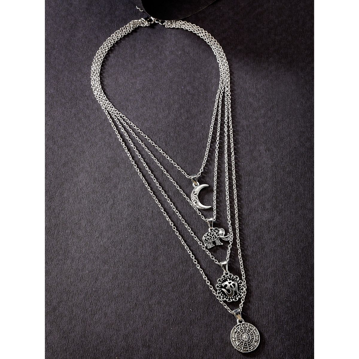 Scintillare By Sukkhi Multistyle 4 Layered Rhodium Plated Silver Oxidised Pendant Necklace