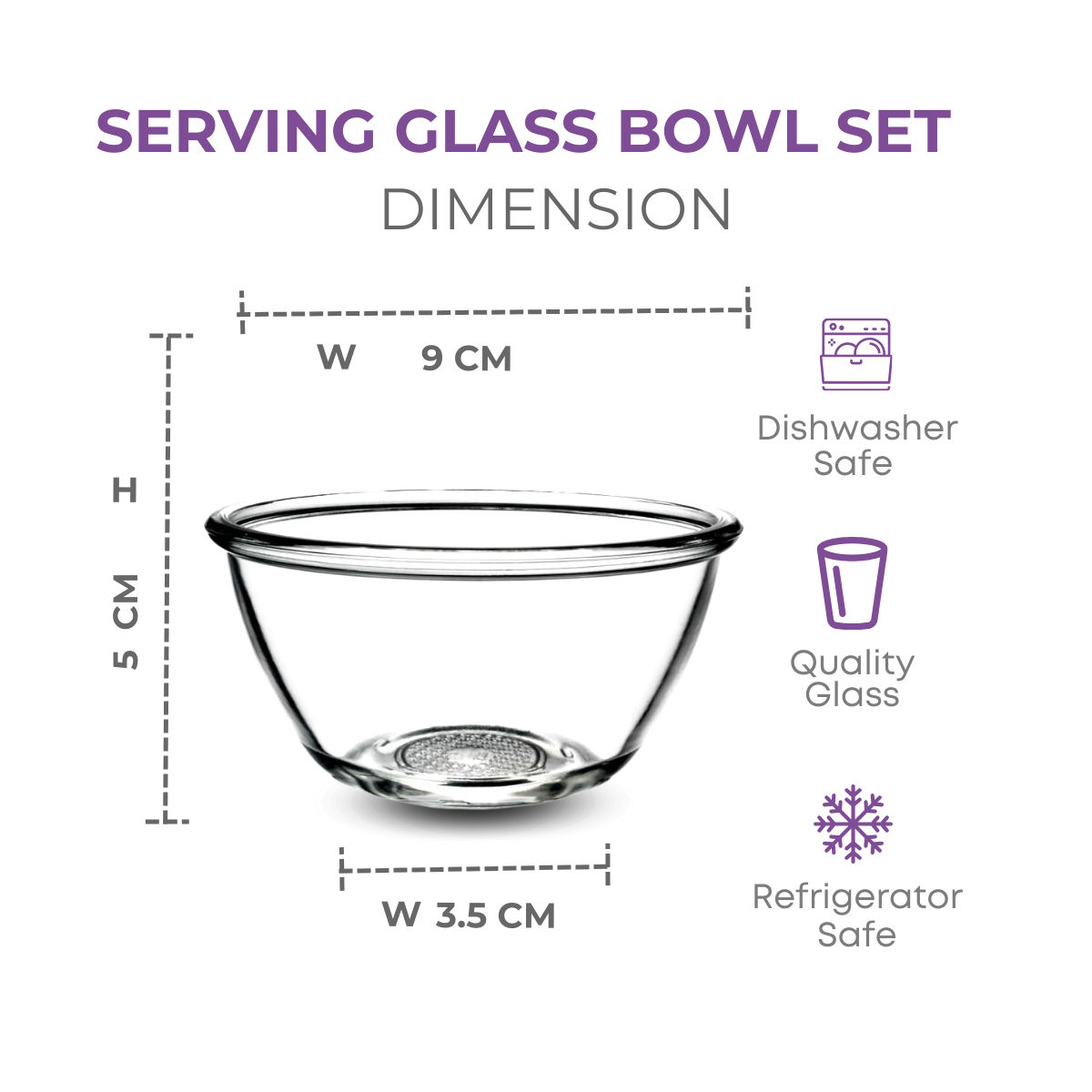 Yera Lumino Glass Serving Bowl Set - 6 pcs 170 ml (Each)