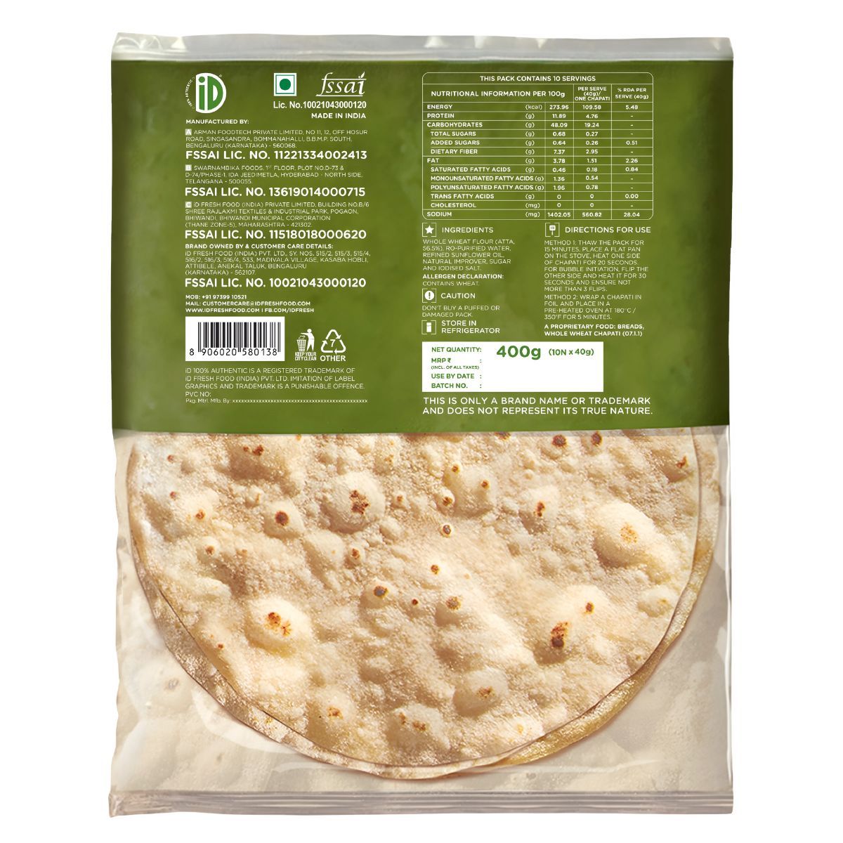 iD Whole Wheat Chapati (10 pieces)