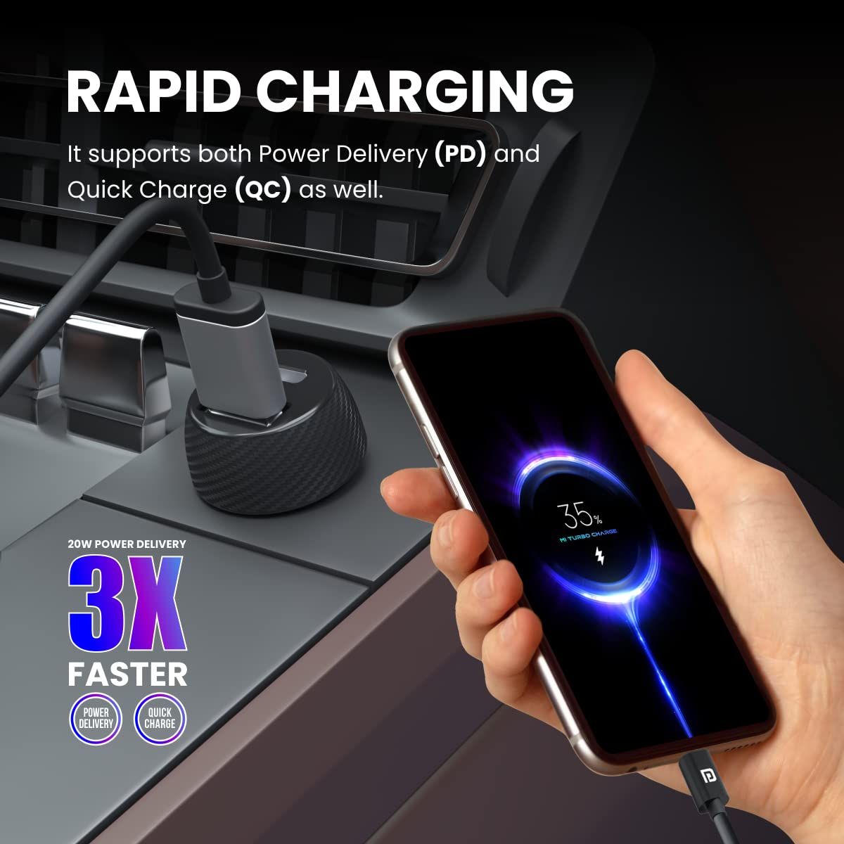 Portronics Car Power 7 Car Charger With Dual Output (Pd+Qc)