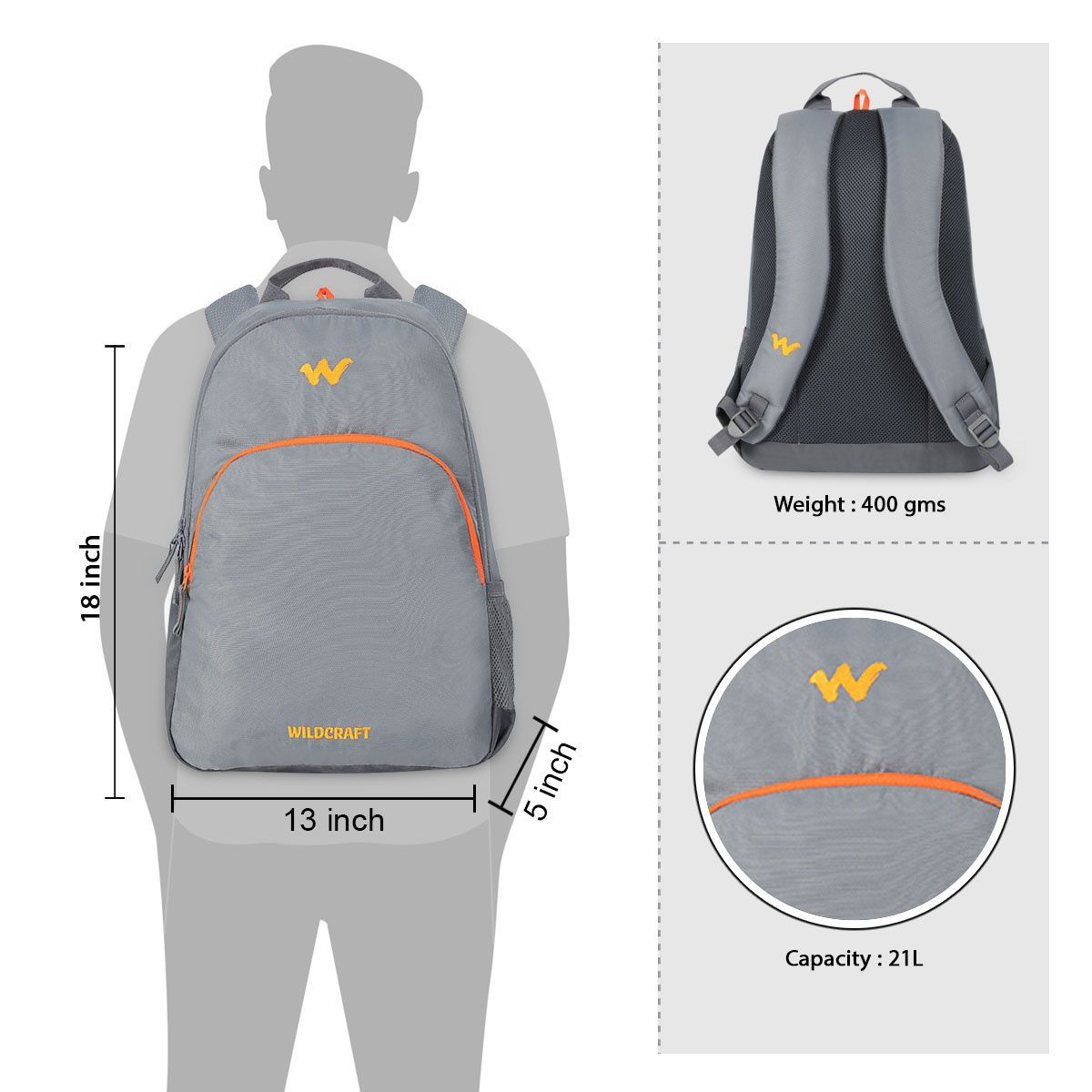 Wildcraft Unisex Polyester 21 L Backpack | Grey