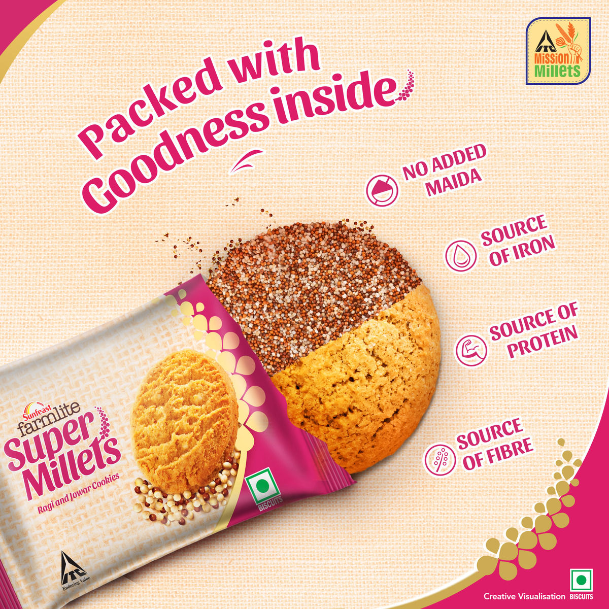 Sunfeast Farmlite Super Millets Ragi and Jowar Cookies,Delightfully Tasty & Crunchy 75 g Combo