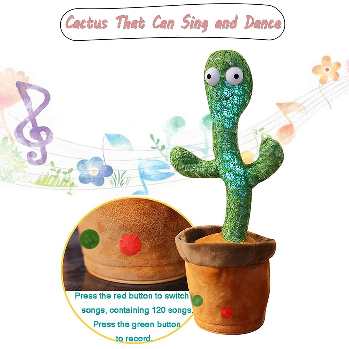 Toyshine Dancing Cactus Toy, Singing and Mimicking Toy with LED Lights