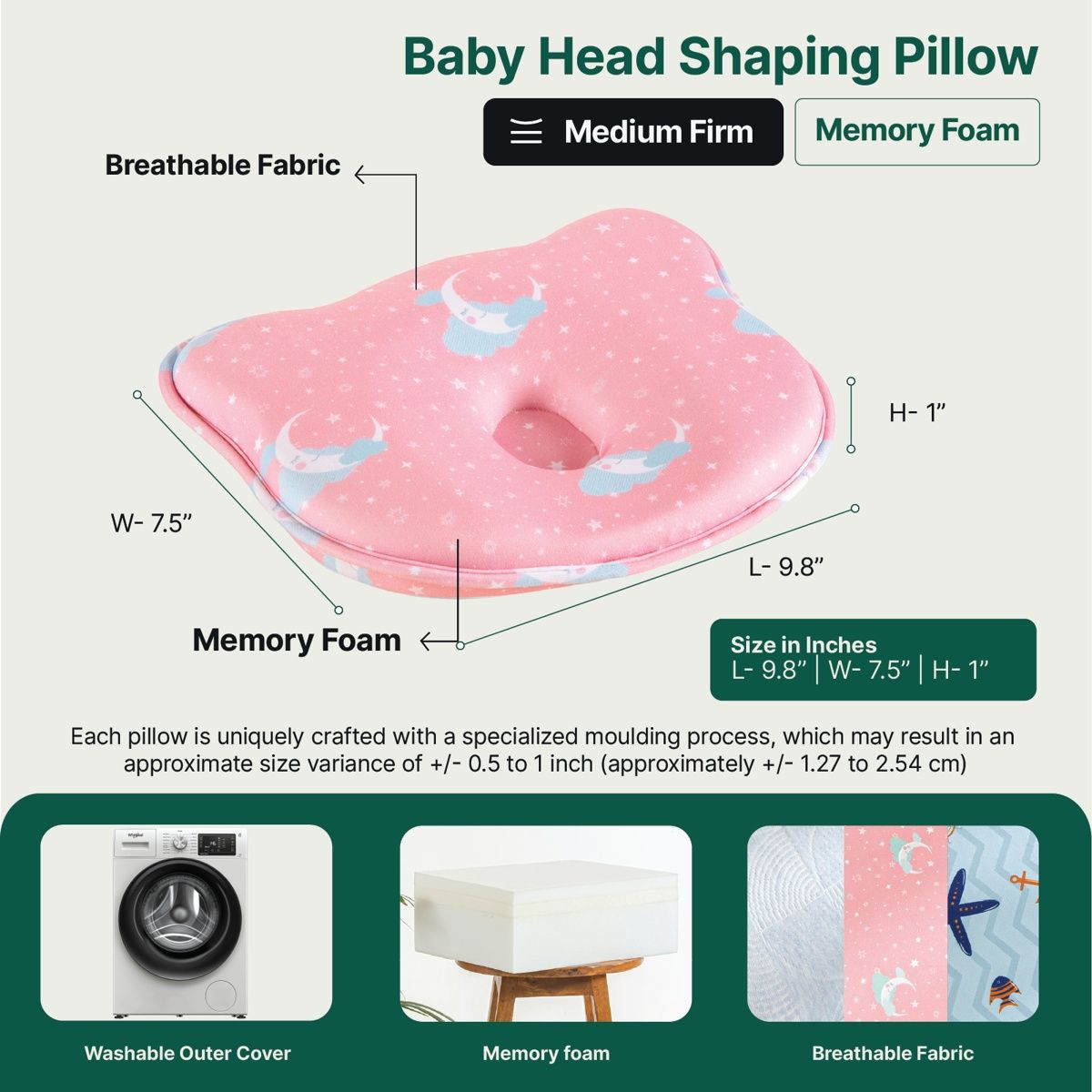 The White Willow Baby Head Shaping Pillow | Memory Foam | Flat Head Prevention | Ergonomic - Pink