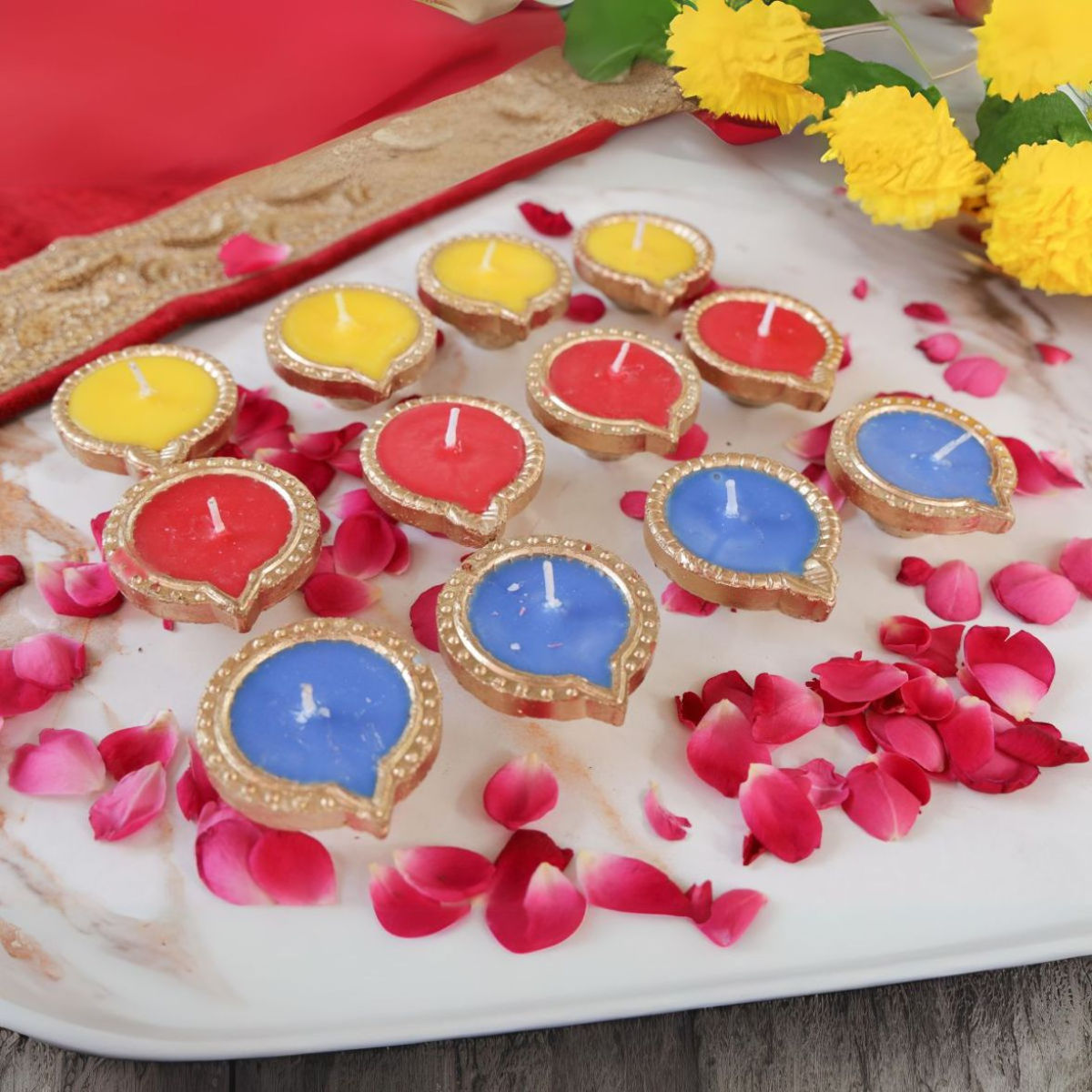 Walton Rangoli-Inspired Earthen Diyas Set | Assorted Colors