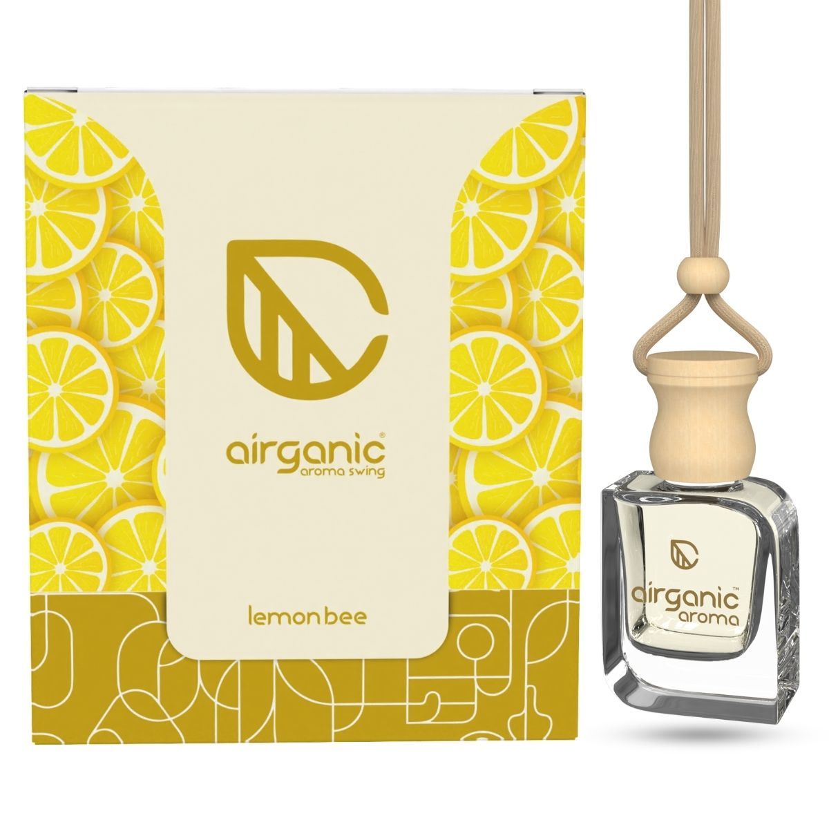 Airganic Aroma Swing - Lemon Bee 10 Ml | Essential Oils in Glass Bottle with Wooden Lid