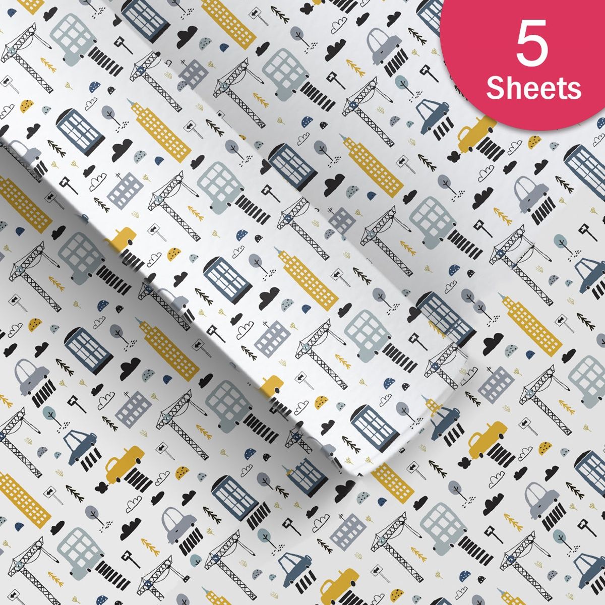 Paperpep White Car Print 19x29 Inch Gift Wrapping Paper Pack Of 5 Sheets In Roll Pack