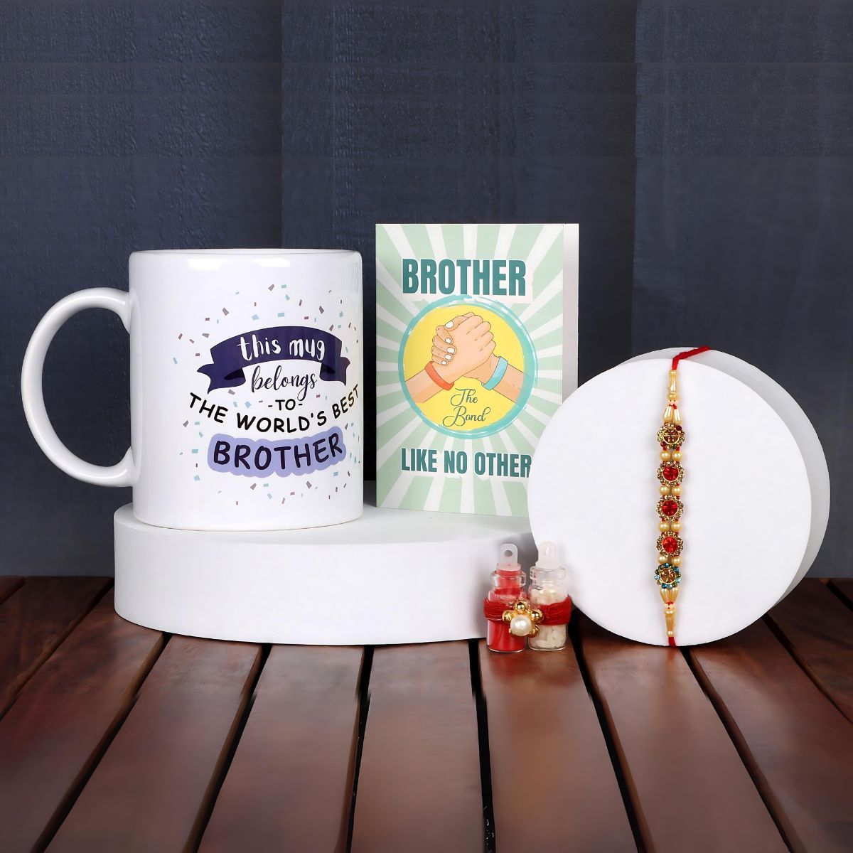 Quace Rakhi Mug and Greeting Card Roli Chawal Combo - Personalized and Festive