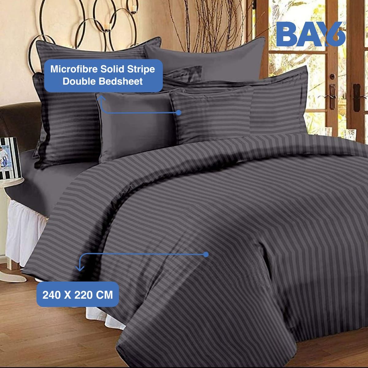 Elegant Weavers Grey Striped Double Bedsheet With 2 Pillow Covers