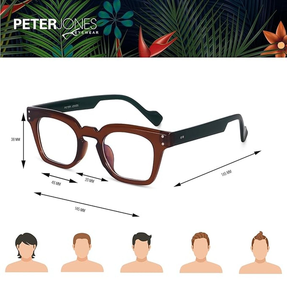 Peter Jones Unisex Solid Polycarbonate Computer Glasses | Blue and Brown - M