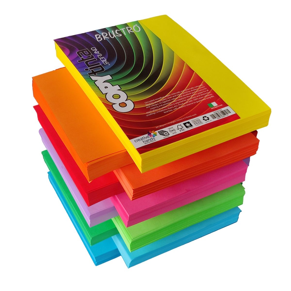 Brustro A4 Soft | Pack Of 40 Sheets | 10 Colours x 4 Sheets Each | 80 Gsm - Assorted
