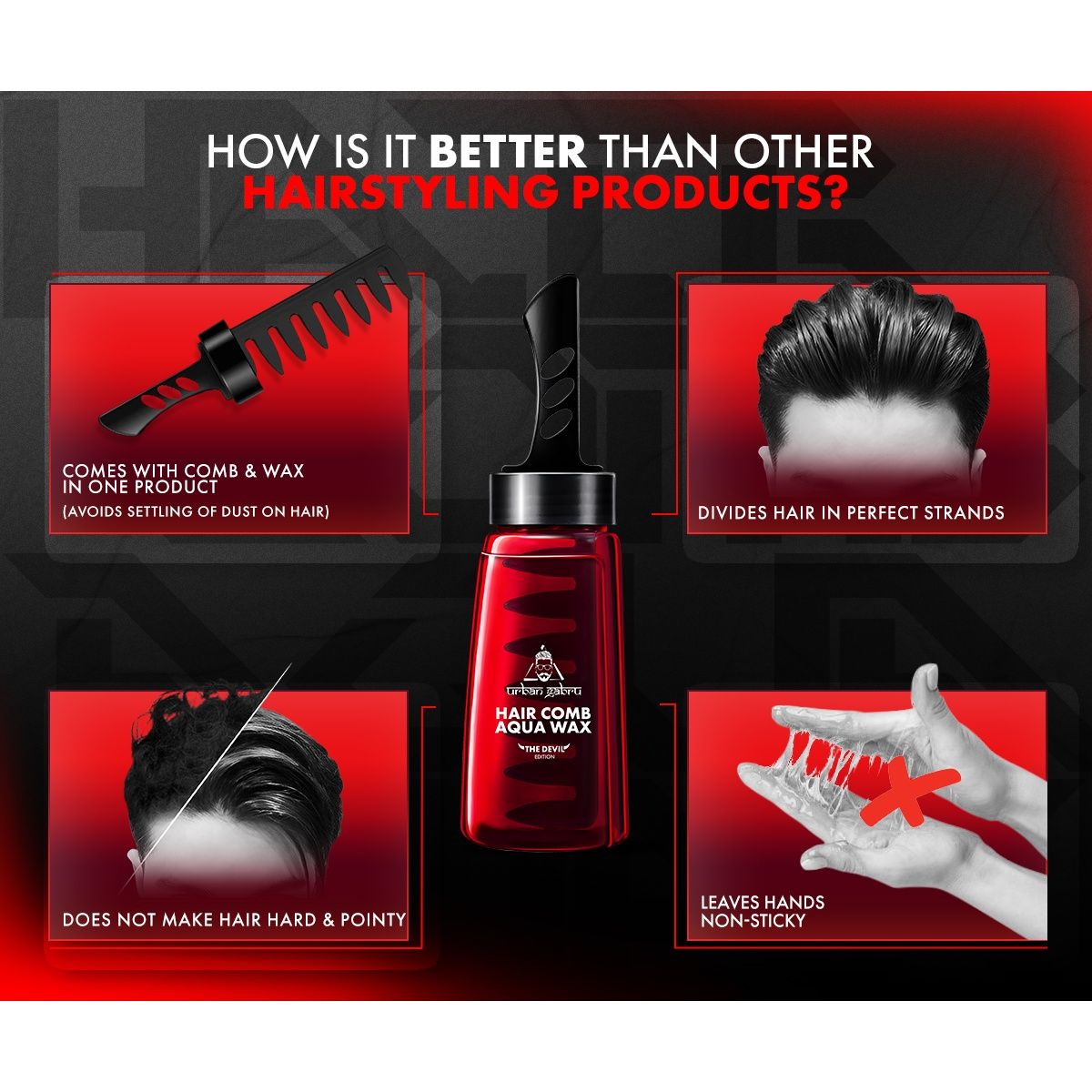 Urbangabru Aqua Hair Wax | Strong Hold | High Shine | 2-In-1 Men�S Styling Wax | Wet Look