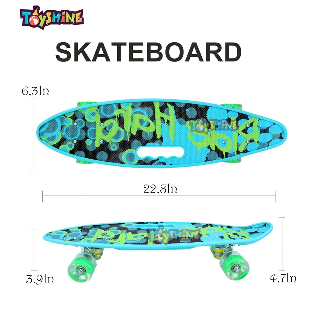 Toyshine Complete Skateboard with LED Light-up Wheels for Beginners, Polypropylene - Green