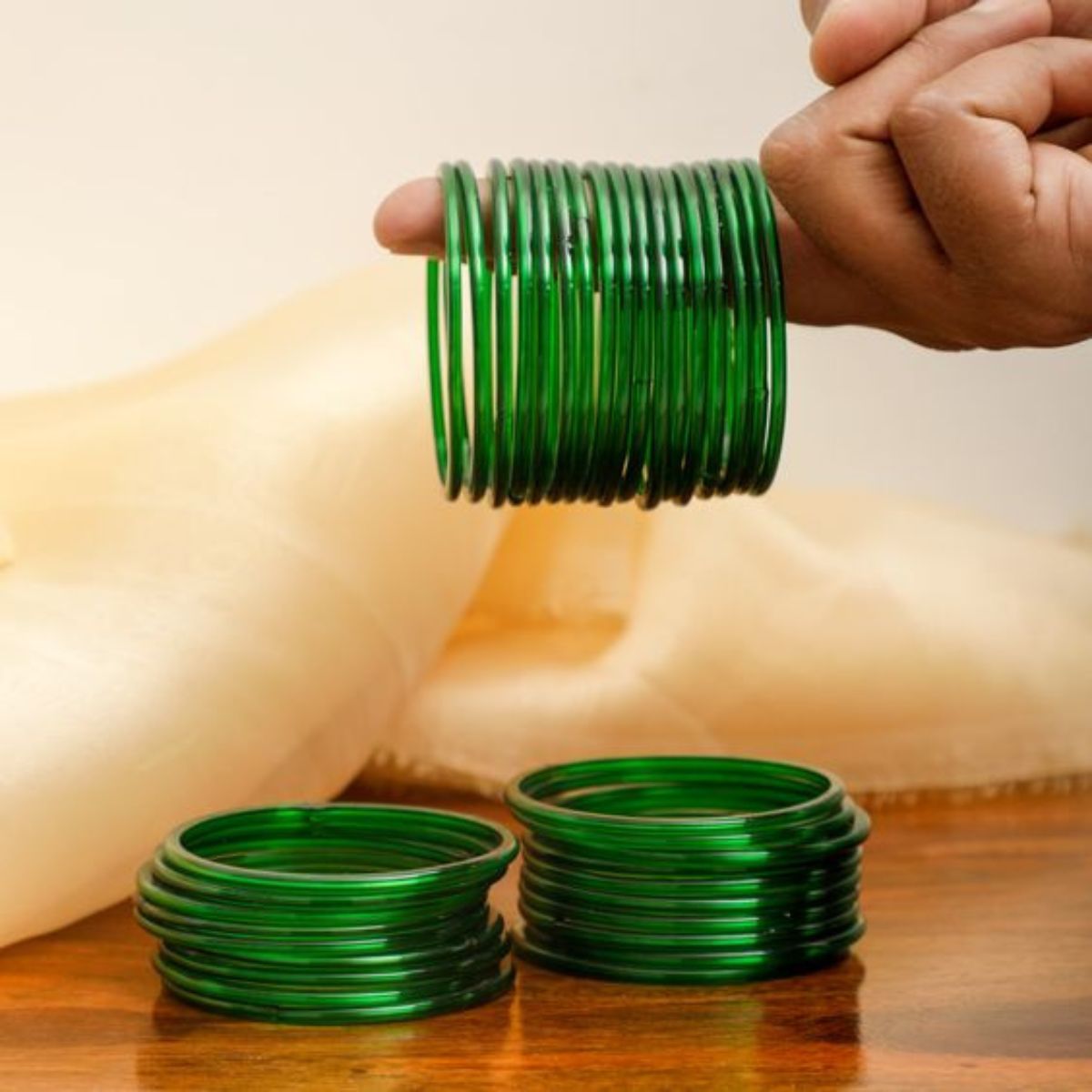 Gullak Green Glass Bangle Set - Size 2.6
