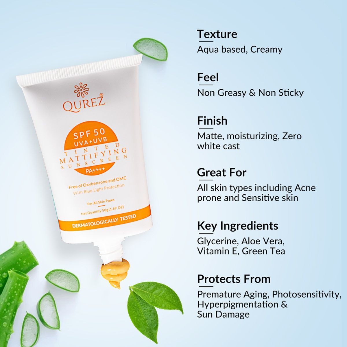 Qurez Tinted Mattifying Sunscreen SPF 50 PA++++ With Blue Light Protection