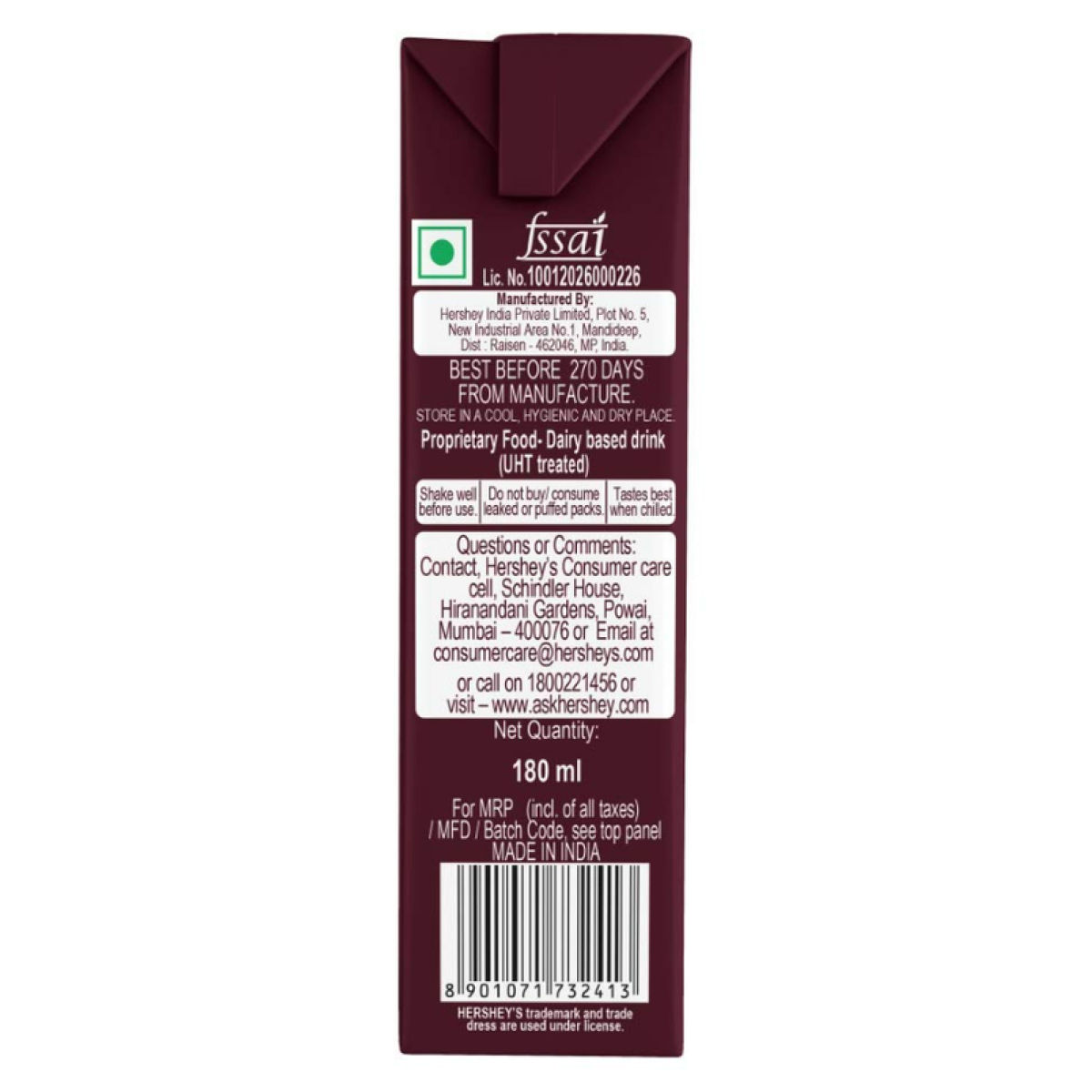 Hershey's Chocolate Milk Shake 180 ml Combo