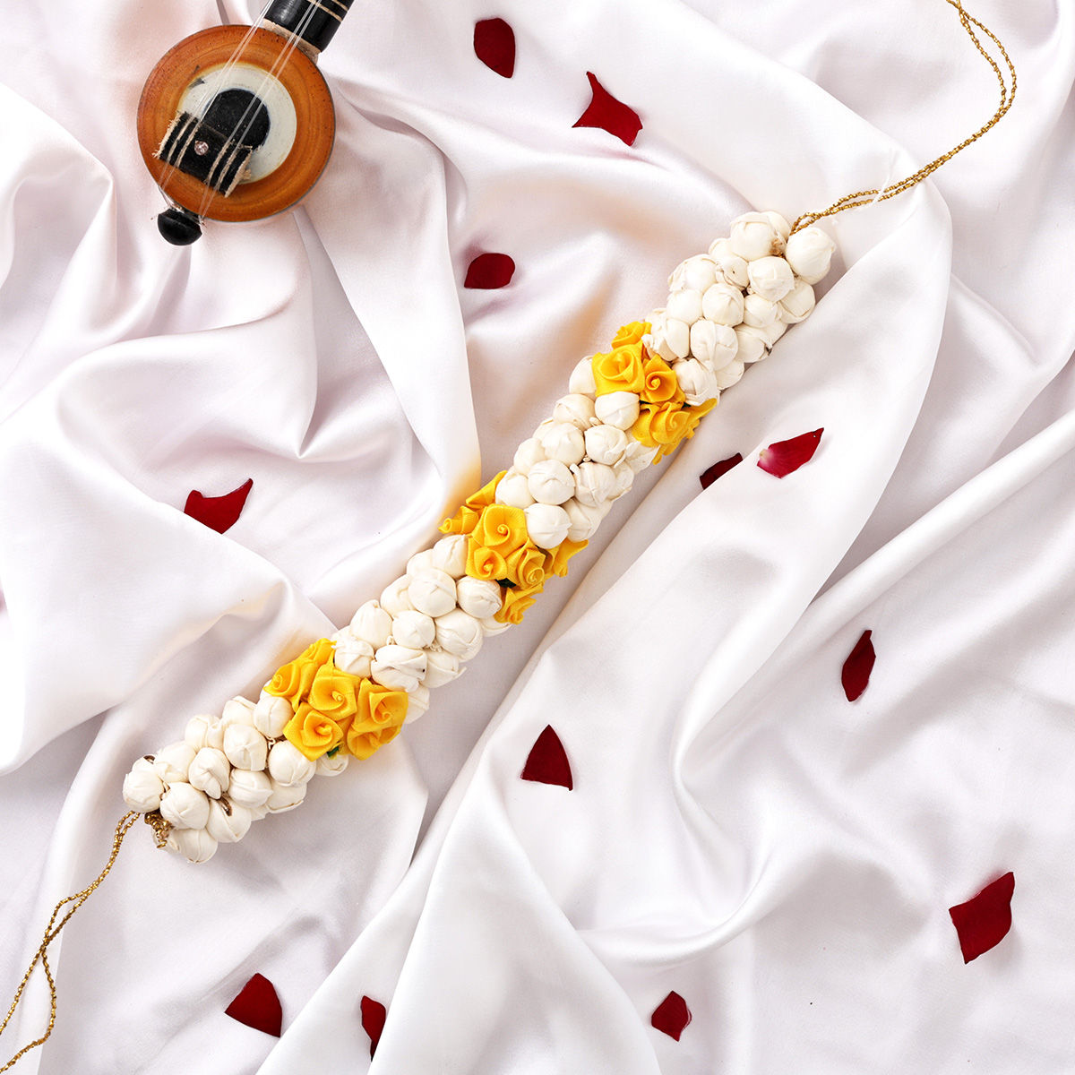 Oye Happy White Flowers Gajra With Red Flowers | Artificial