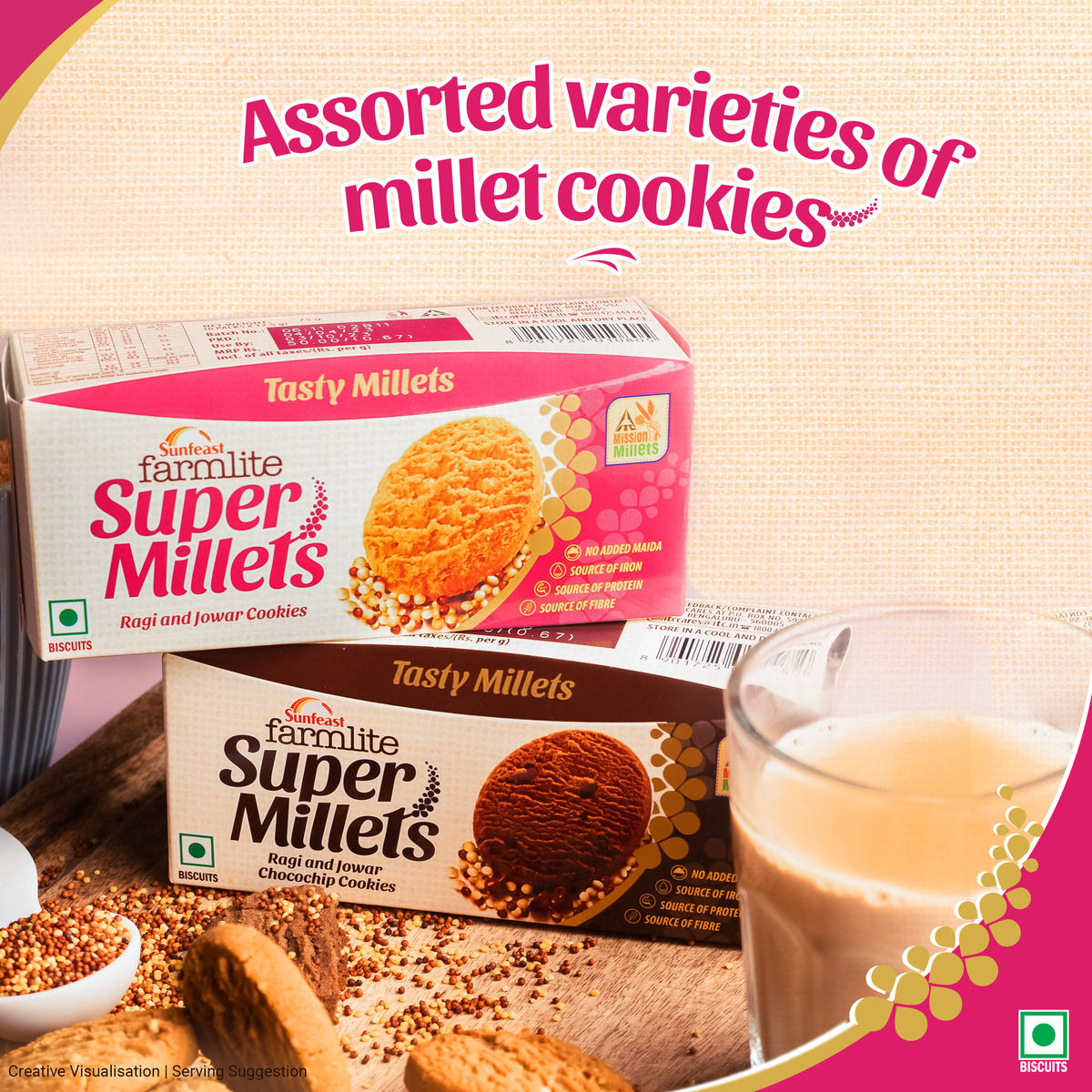 Sunfeast Farmlite Super Millets Ragi and Jowar Cookies,Delightfully Tasty & Crunchy 75 g Combo