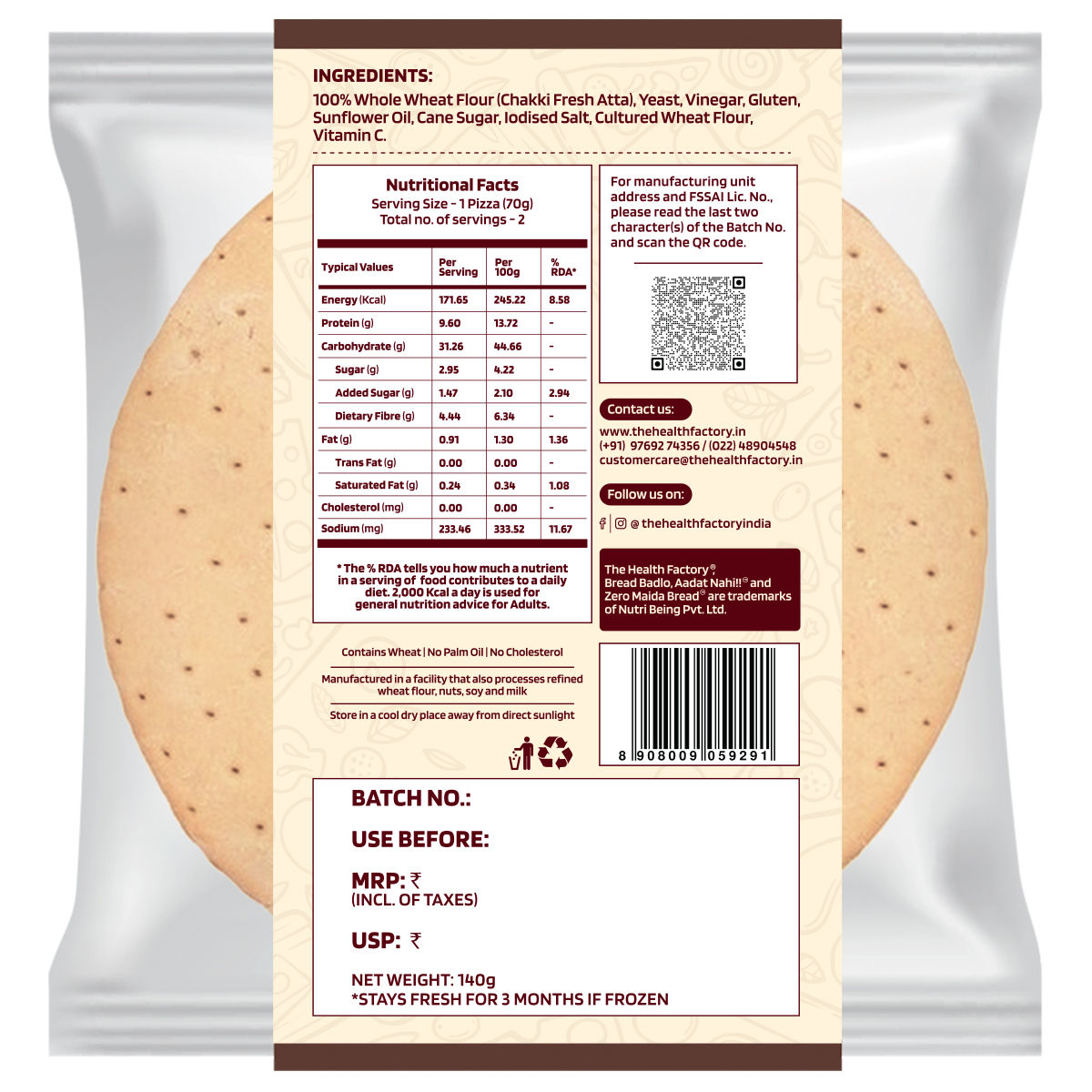 The Health Factory Zero Maida Pizza Base 140 g Combo