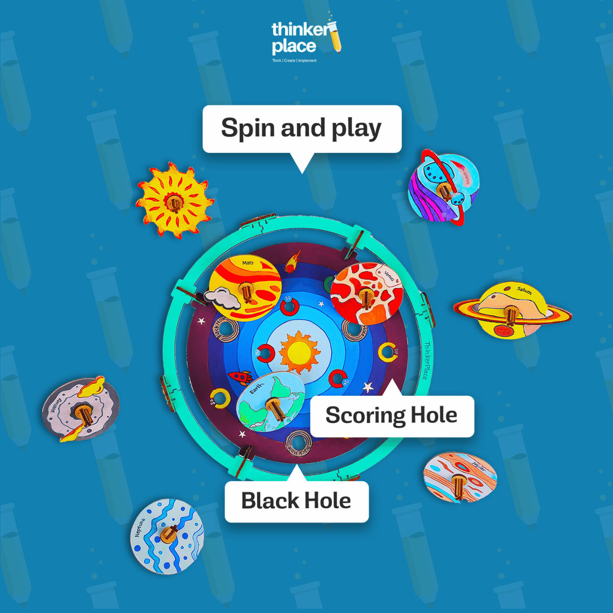 ThinkerPlace DIY Solar Wars Spin Tops | Build, Color & Play with Solar System Spin Tops (Age 3+)