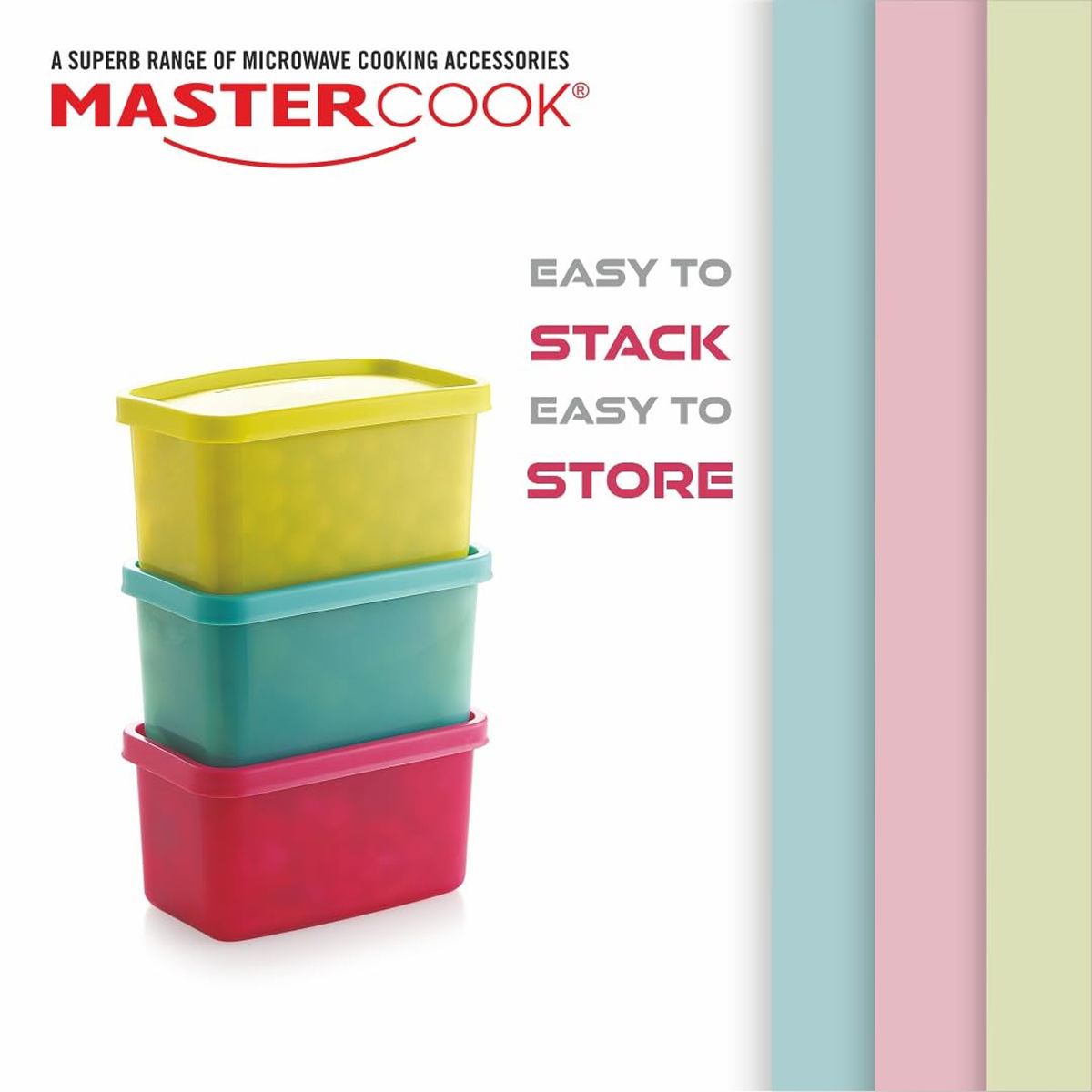 Mastercook Pp 201 Rectangle 3 Pcs Set Multi Colour Containers 250 Ml Each