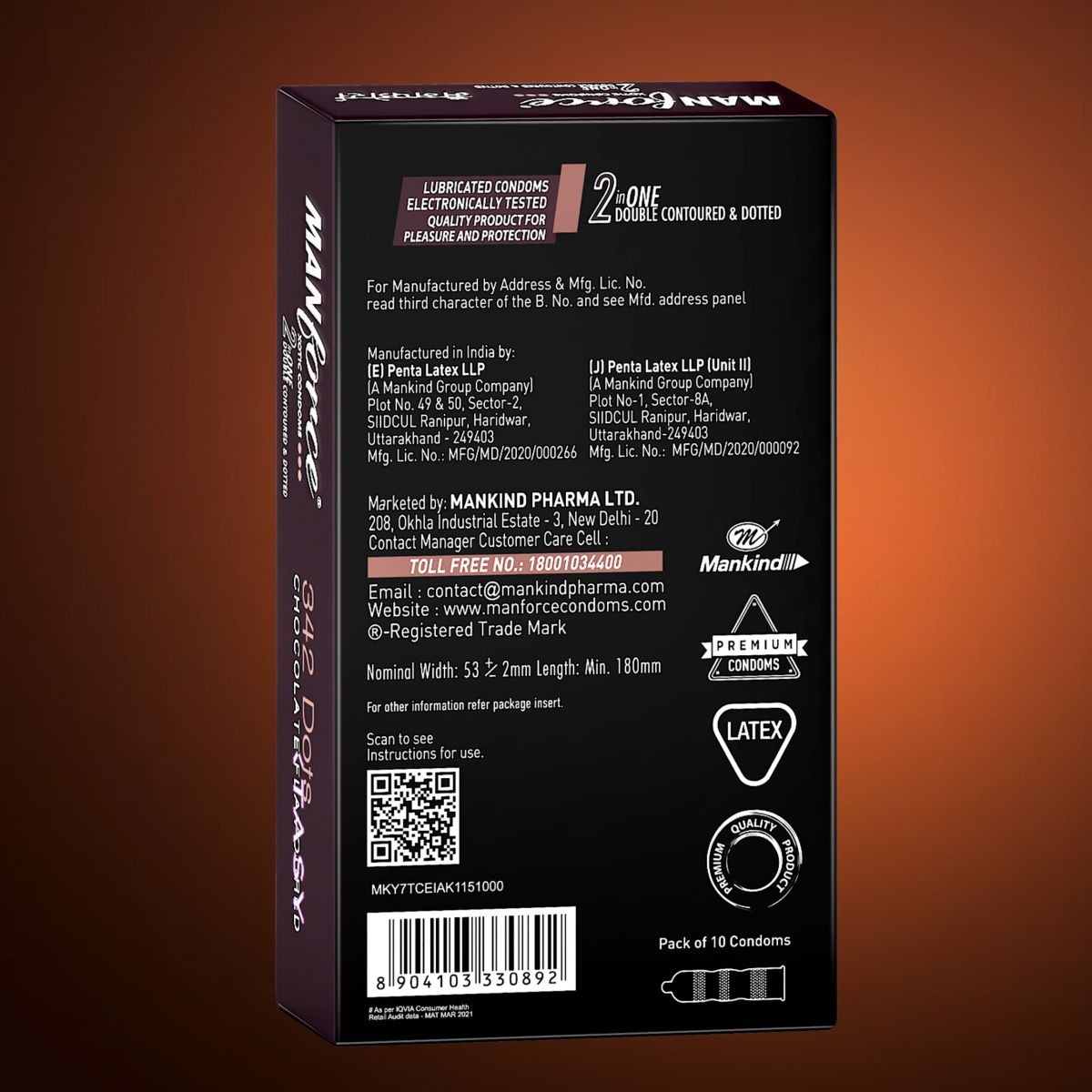 Manforce Xotic 2 in 1 (Contoured, Dotted) Chocolate Flavoured Condoms