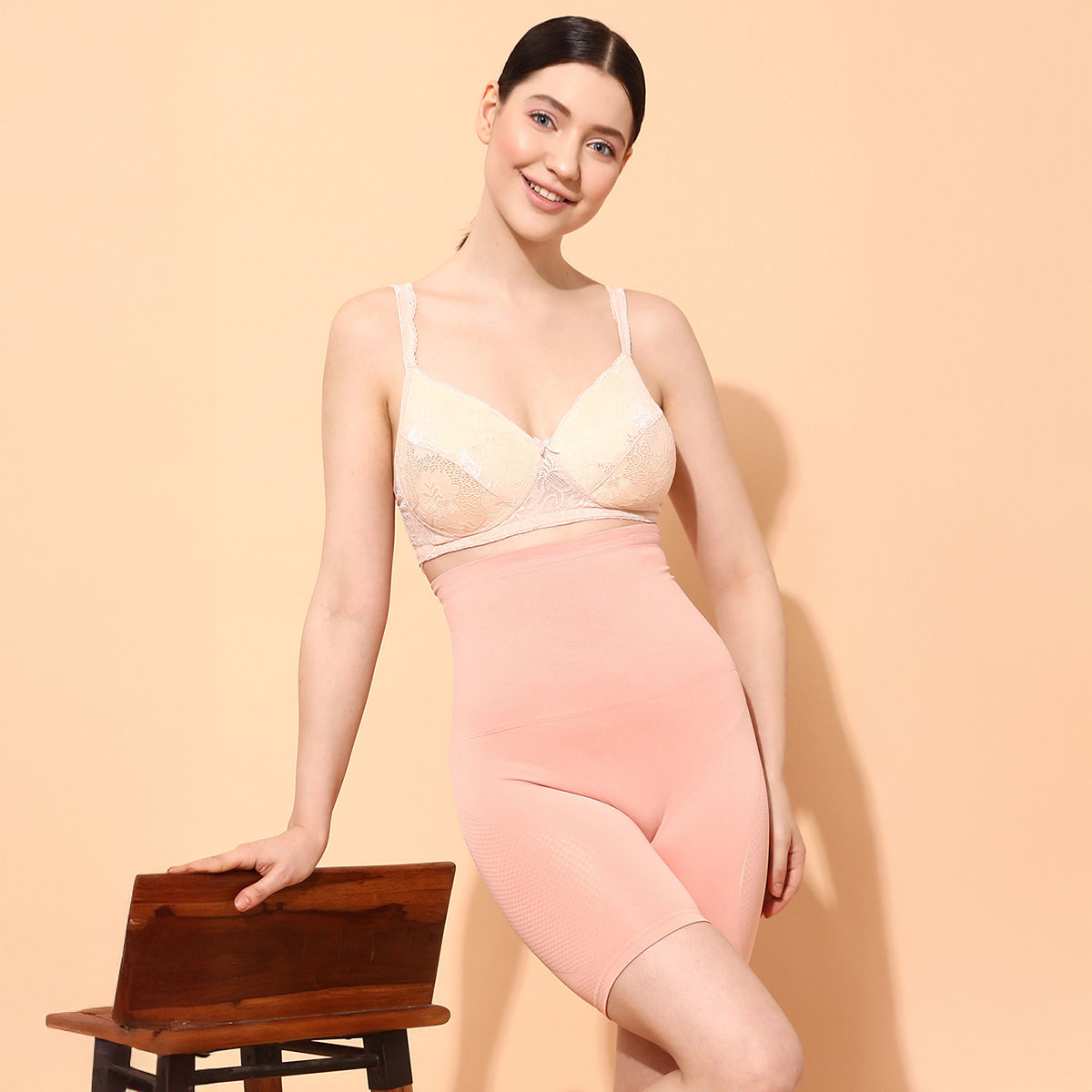 Clovia 4-In-1 Shapewear | Tummy- Back- Thighs- Hips | Peach | S/M