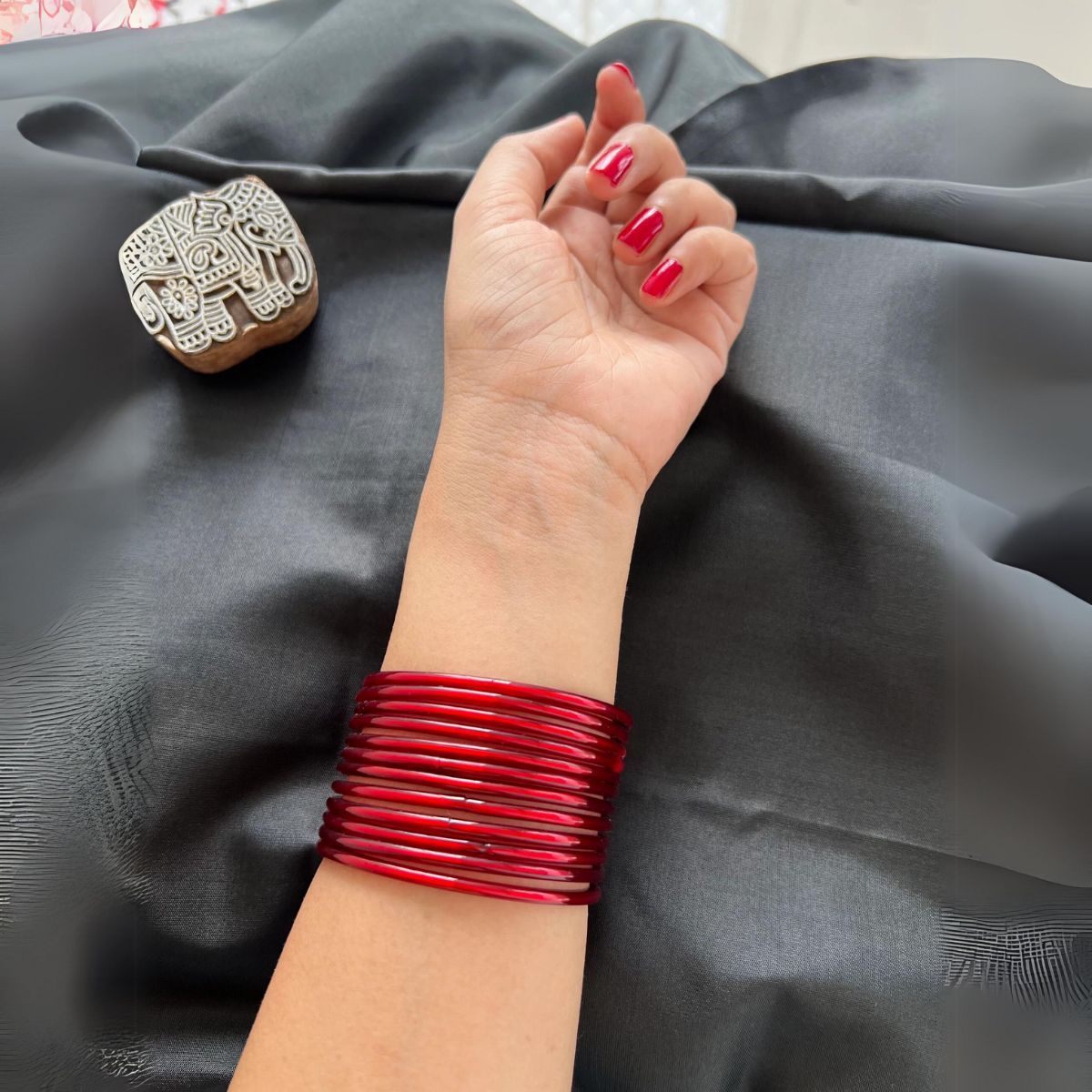 Gullak Red Glass Bangle Set - Size 2.6