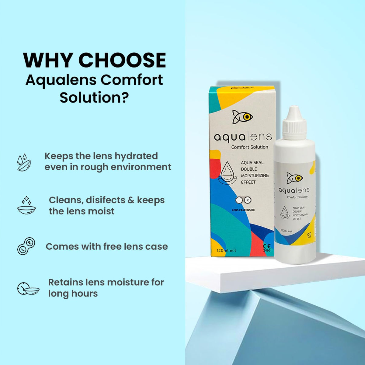 Aqualens Comfort Contact Lens Solution - 120 ml | Lens Cases Free