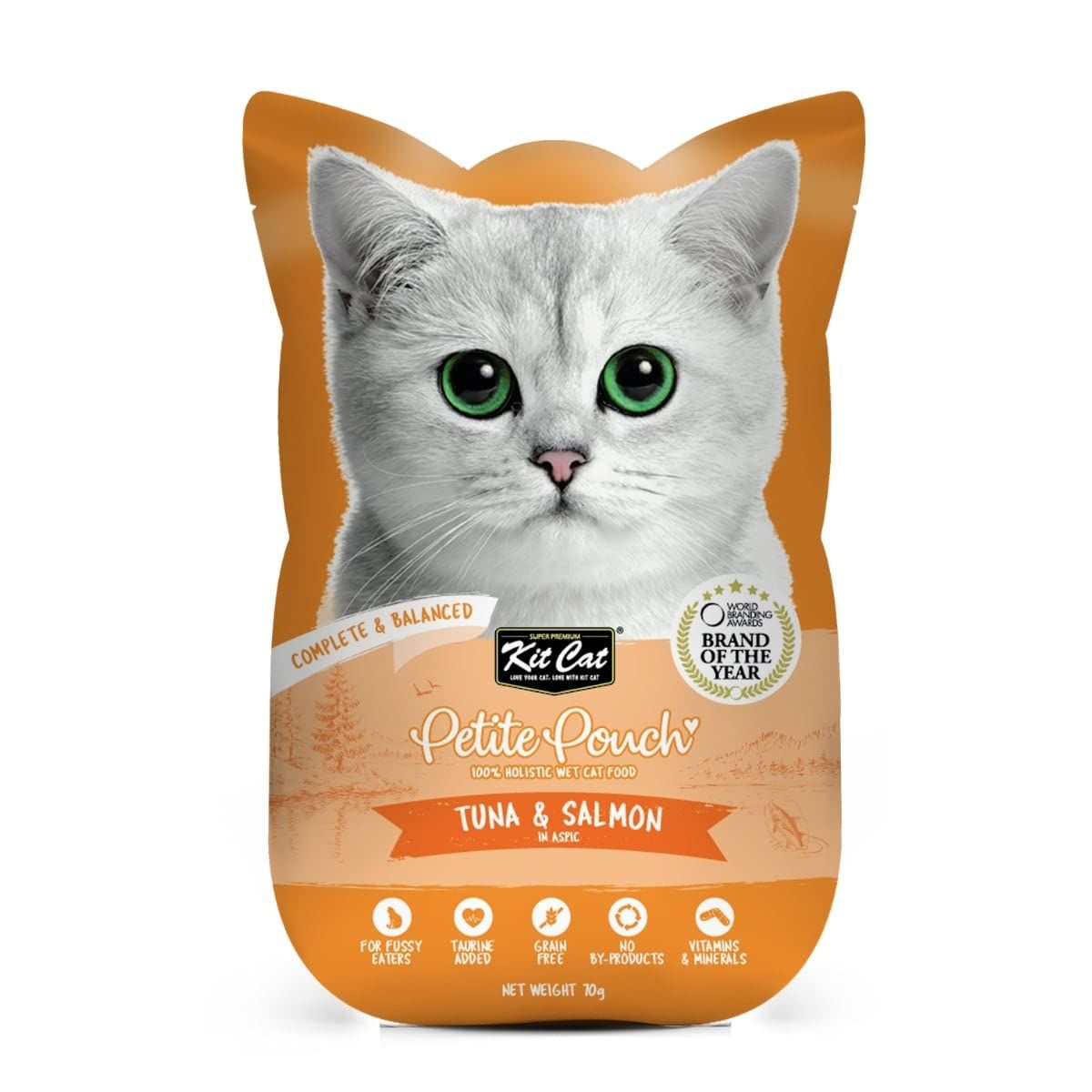 Kit Cat Petite Pouch Complete & Balanced Wet Cat Food - Tuna & Salmon In Aspic