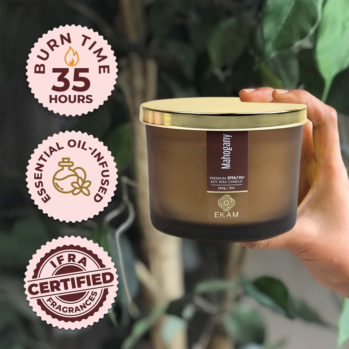 Ekam Mahogany Scented 3 Wick Soy Candle