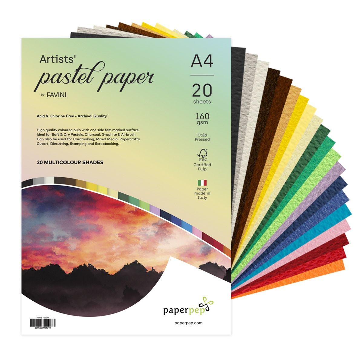 Paperpep Artists Pastel Papers 160Gsm A4 Multicolor Shades Assorted Pack Of 20 Sheets