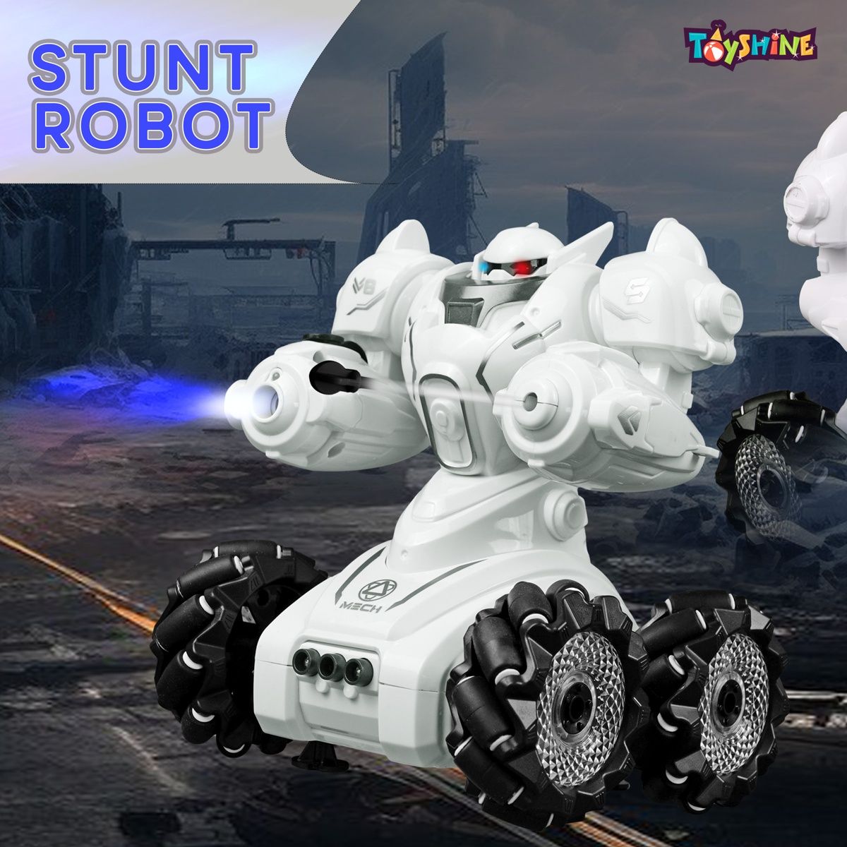 Toyshine Remote Control Multifunction Stunt Robot Gesture Control with Light And Mist Spray |White